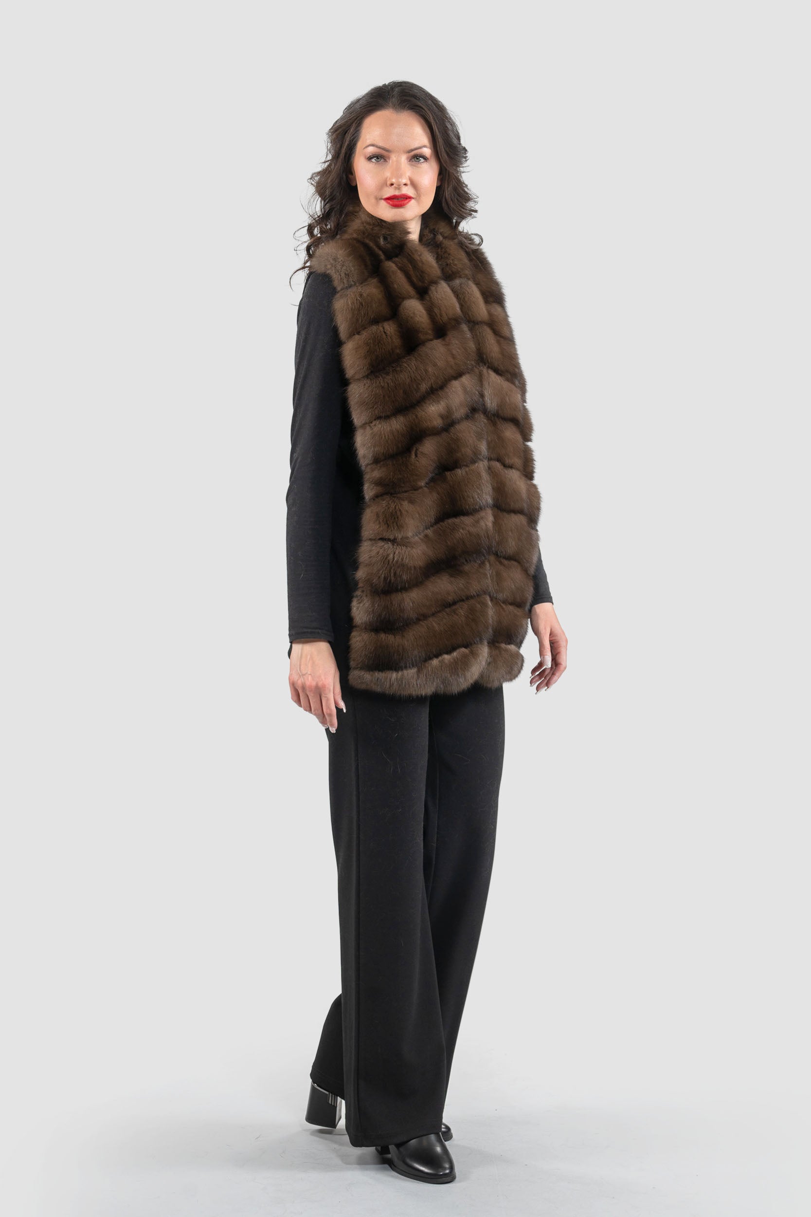 Black Cashmere Vest with Russian Sable Trim