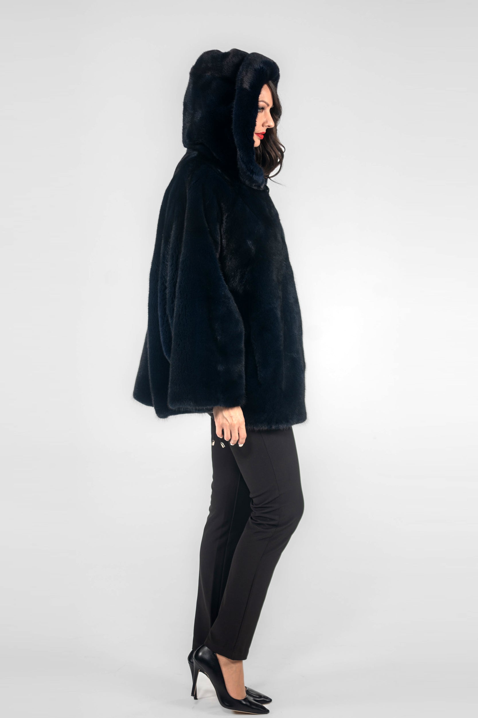 Blue Black Mink Jacket with Hood