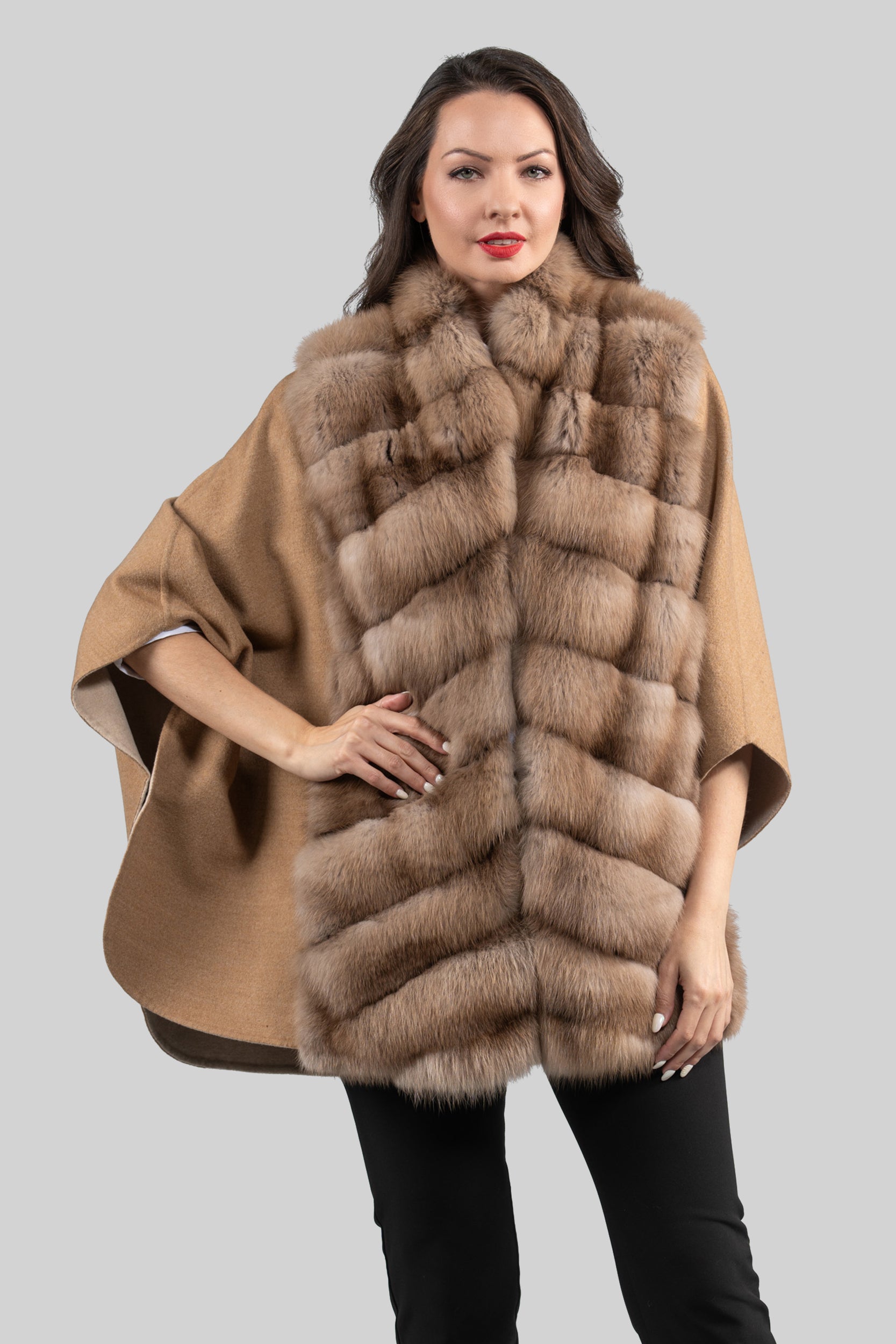 Beige Ecru Cashmere Cape with Baumarten Trim