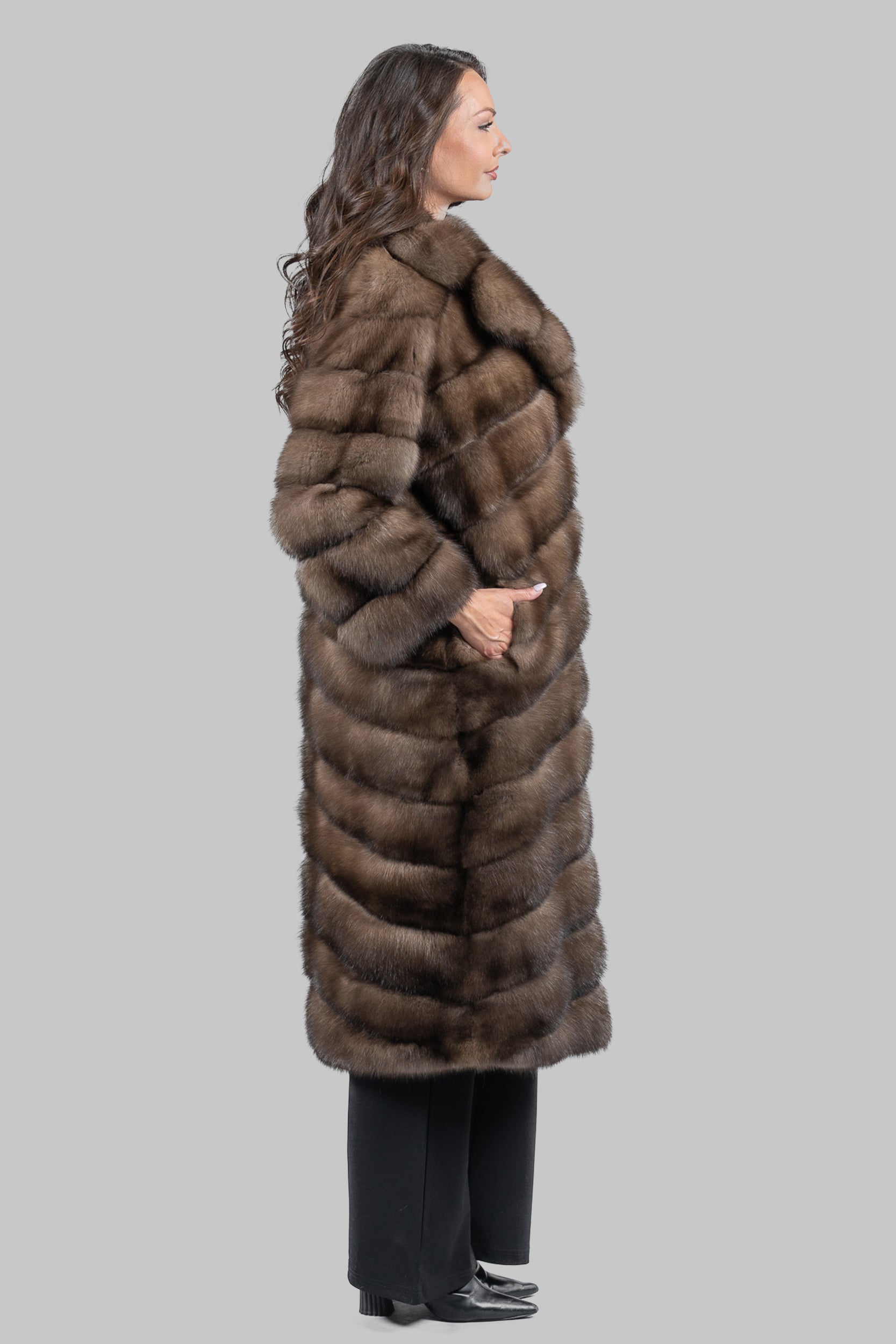 CASIANI | Graphite Russian Sable Full-Length Coat with Notch Collar