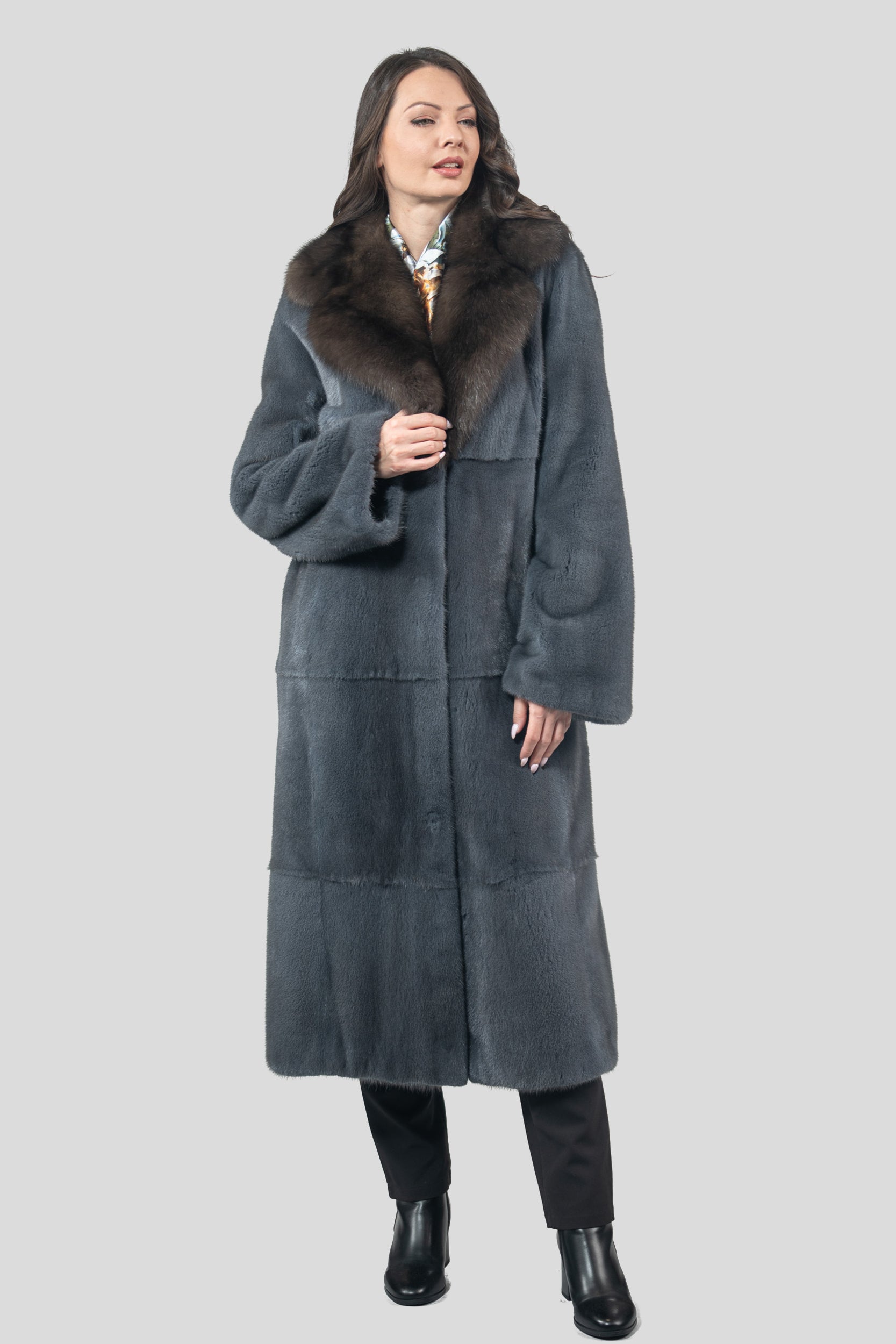 Asphalto Mink Coat with Russian Sable Notch Collar