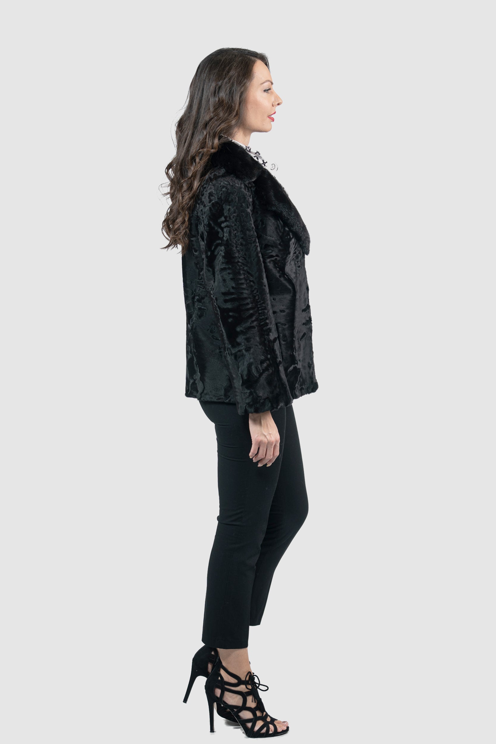 Black Swakara Jacket with Mink Notch Collar