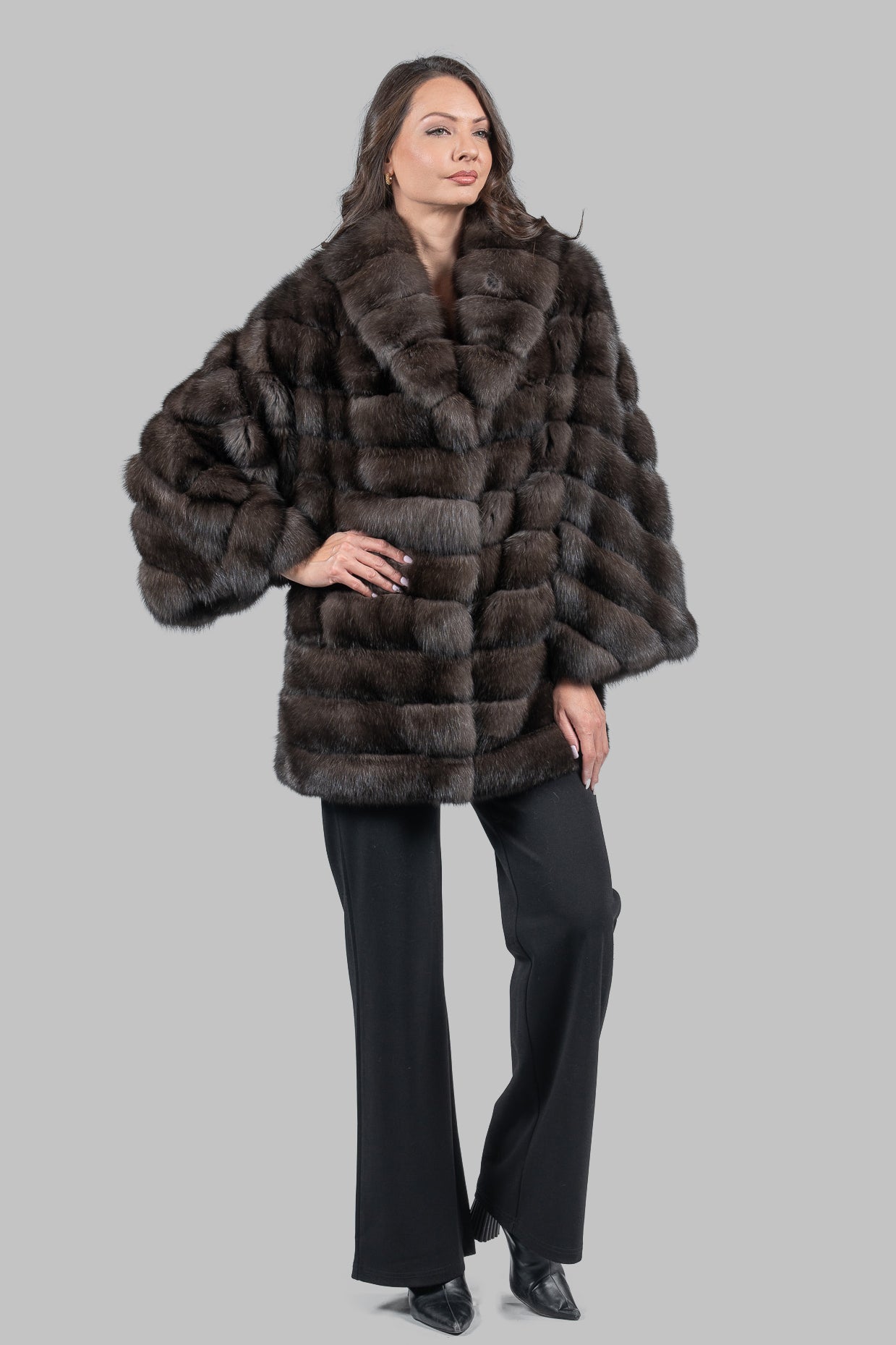 Dark Russian Sable Half Coat with Shawl Collar