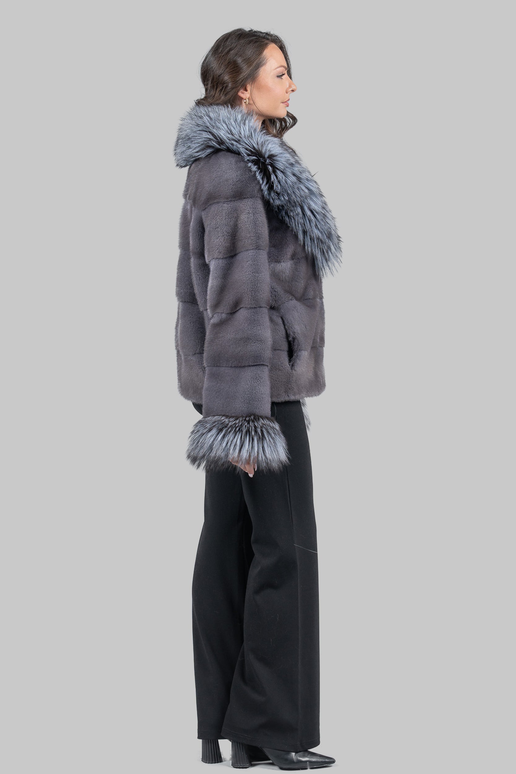 Grey Moon Mink Jacket with Fox Fur Trim