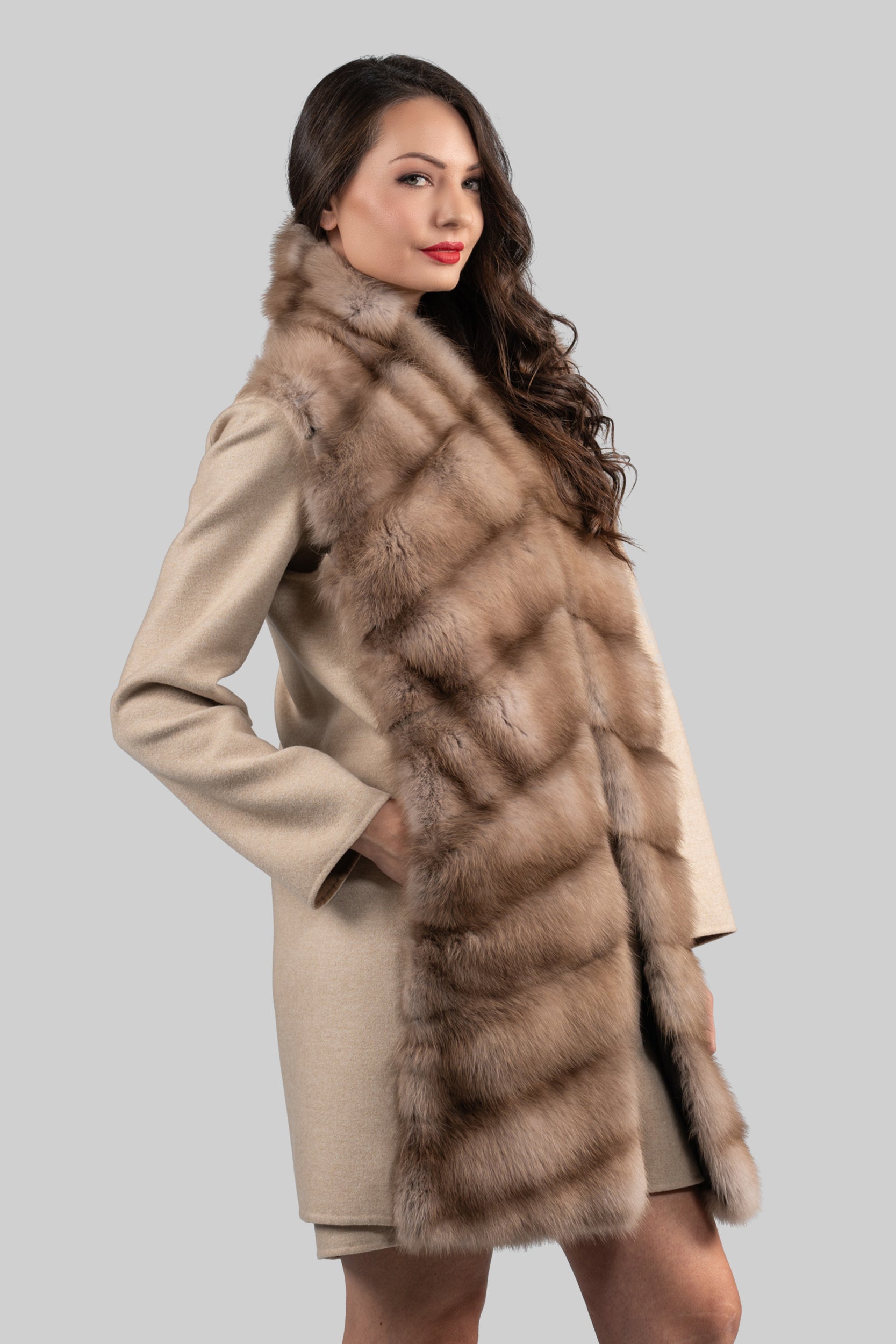 Ecru Cashmere Half Coat & Vest with Baumarten Trim