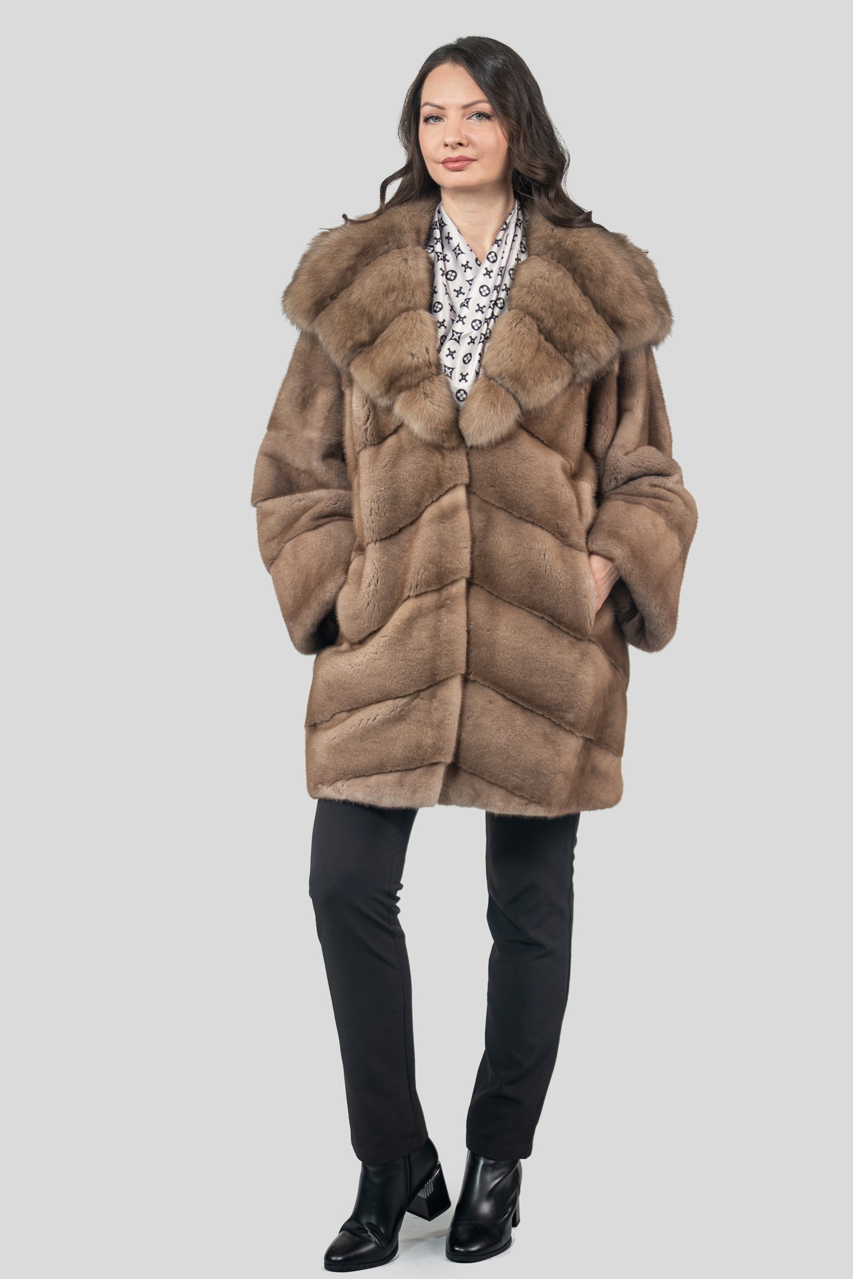 Pastel Mink Half Coat with Russian Sable Hood