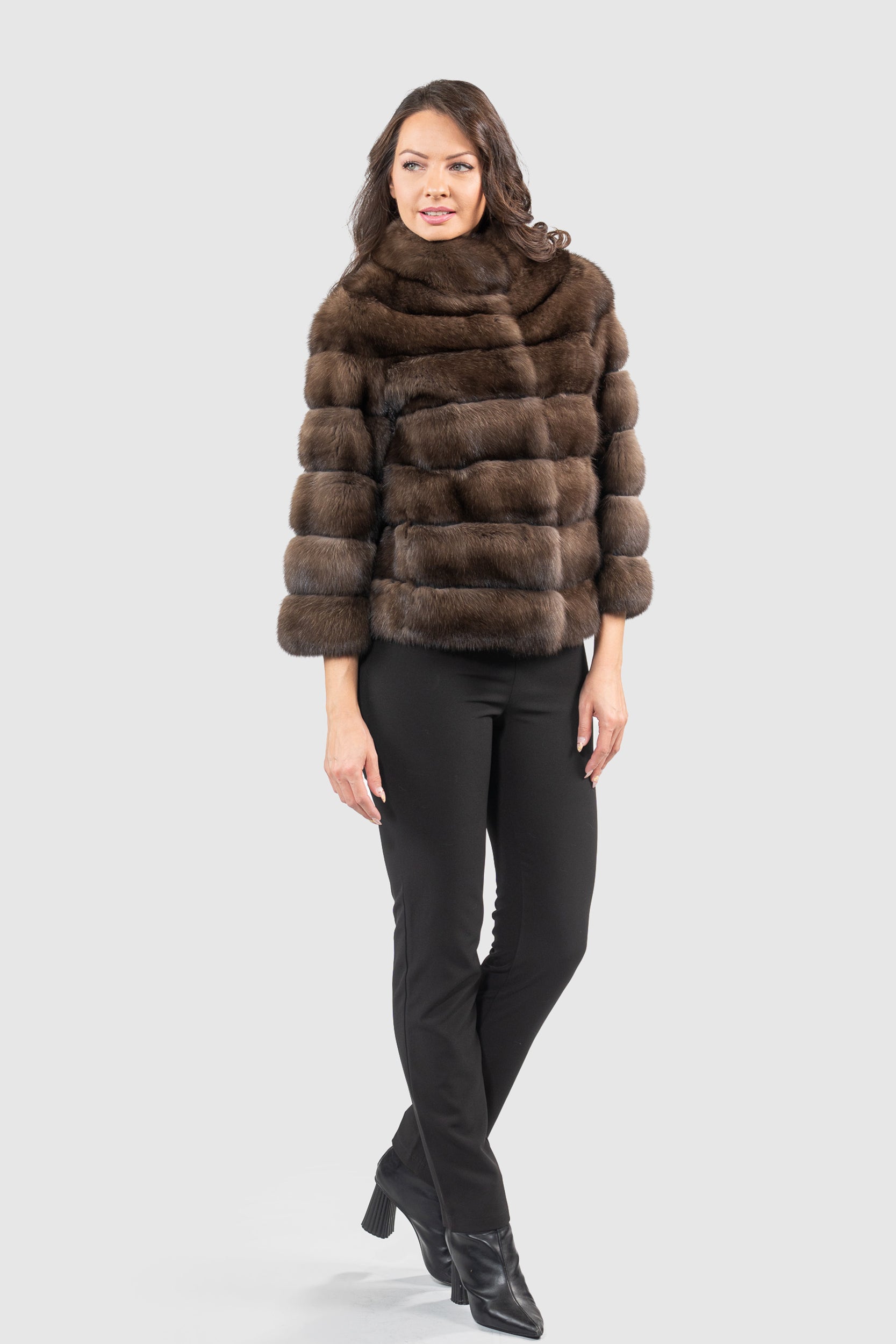 Dark Russian Sable Jacket with Stand Collar