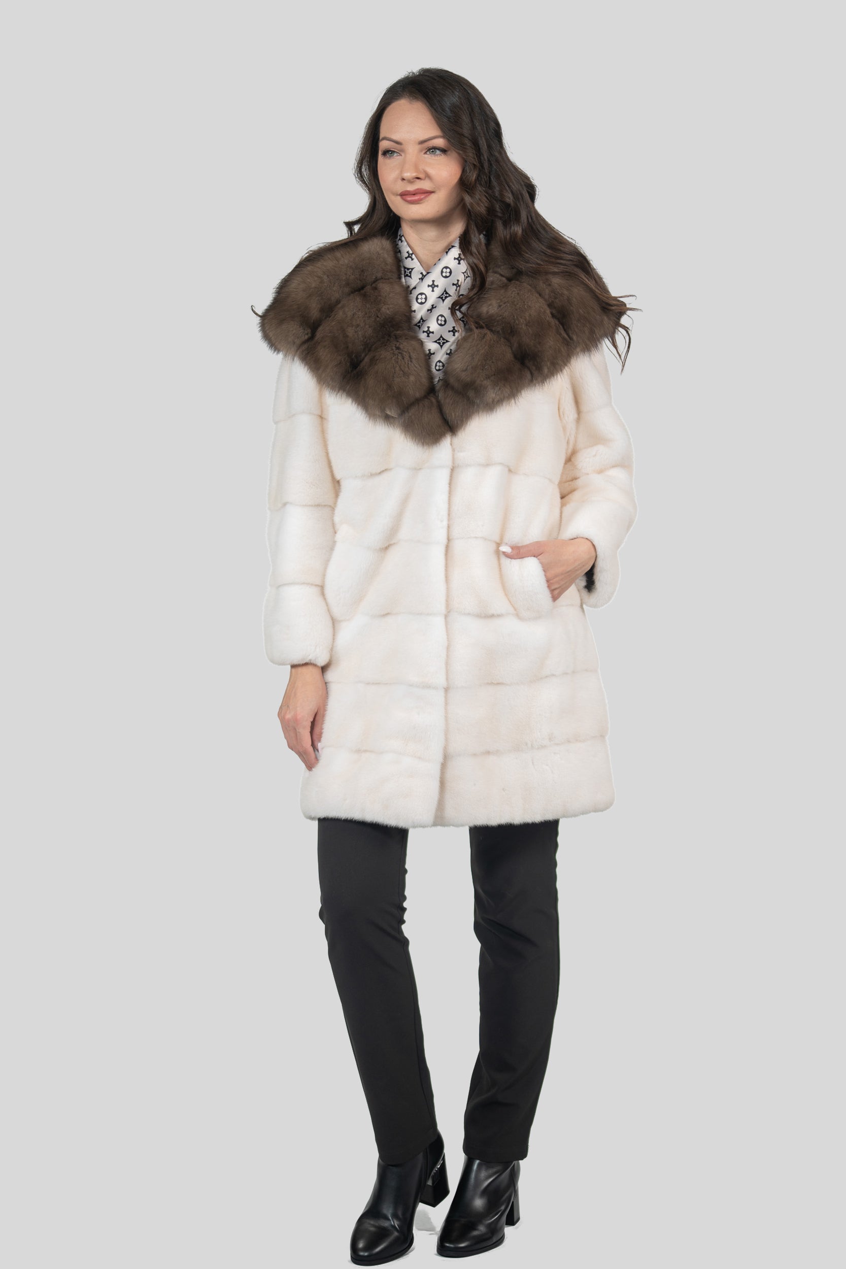 Pearl Mink Half Coat with Russian Sable Hood