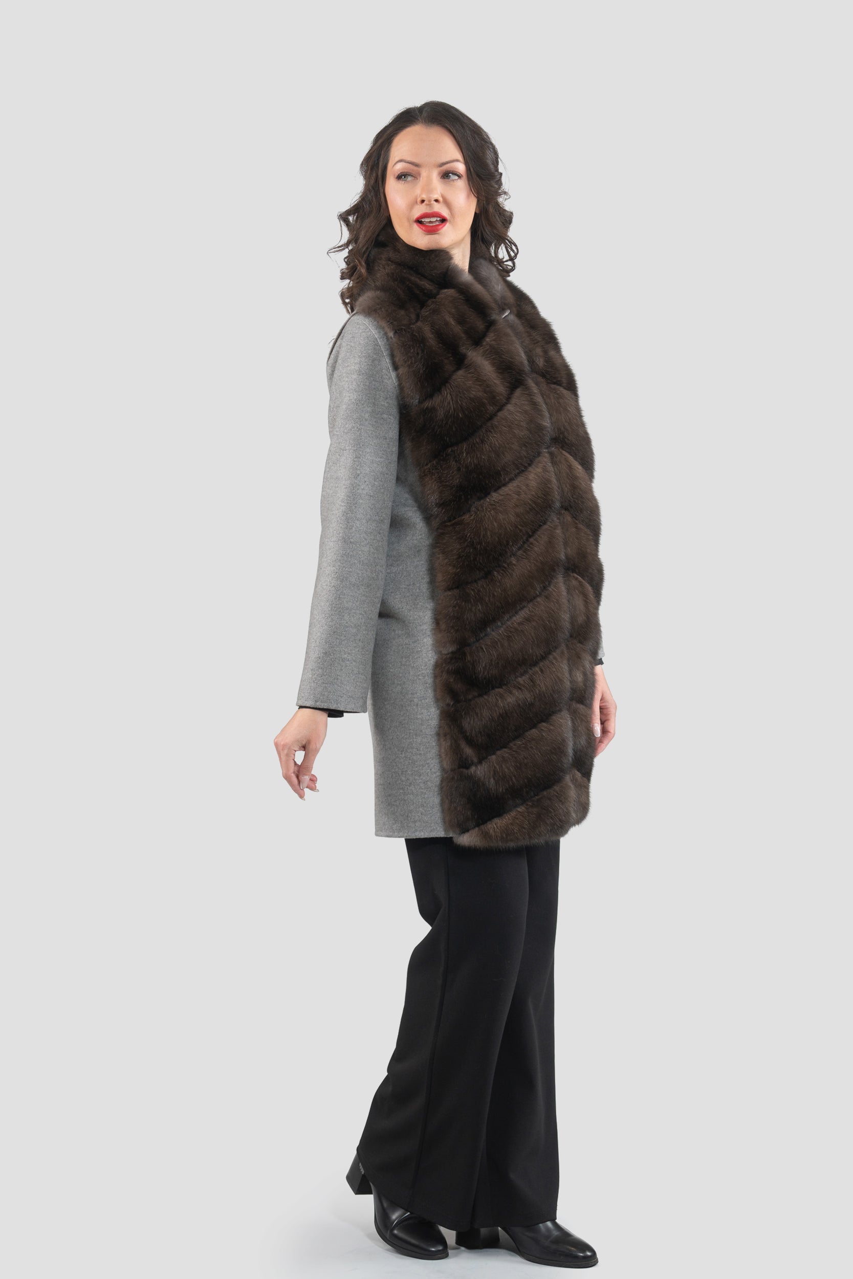 Grey Cashmere Half Coat & Vest with Russian Sable Trim