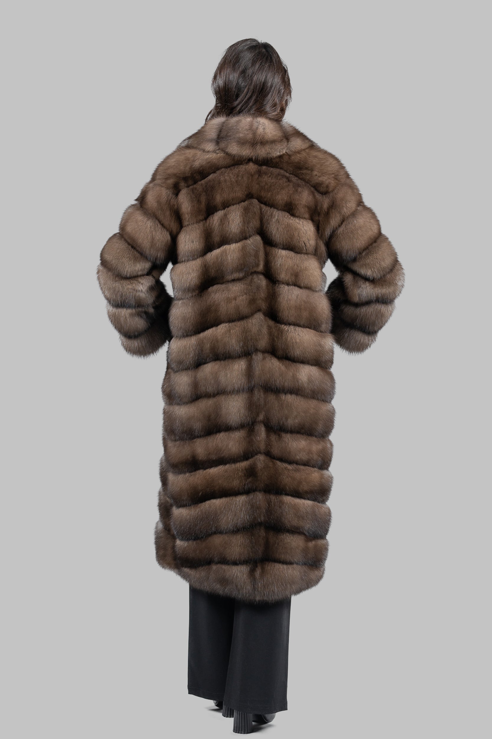 Graphite Russian Sable Full-Length Coat with Notch Collar