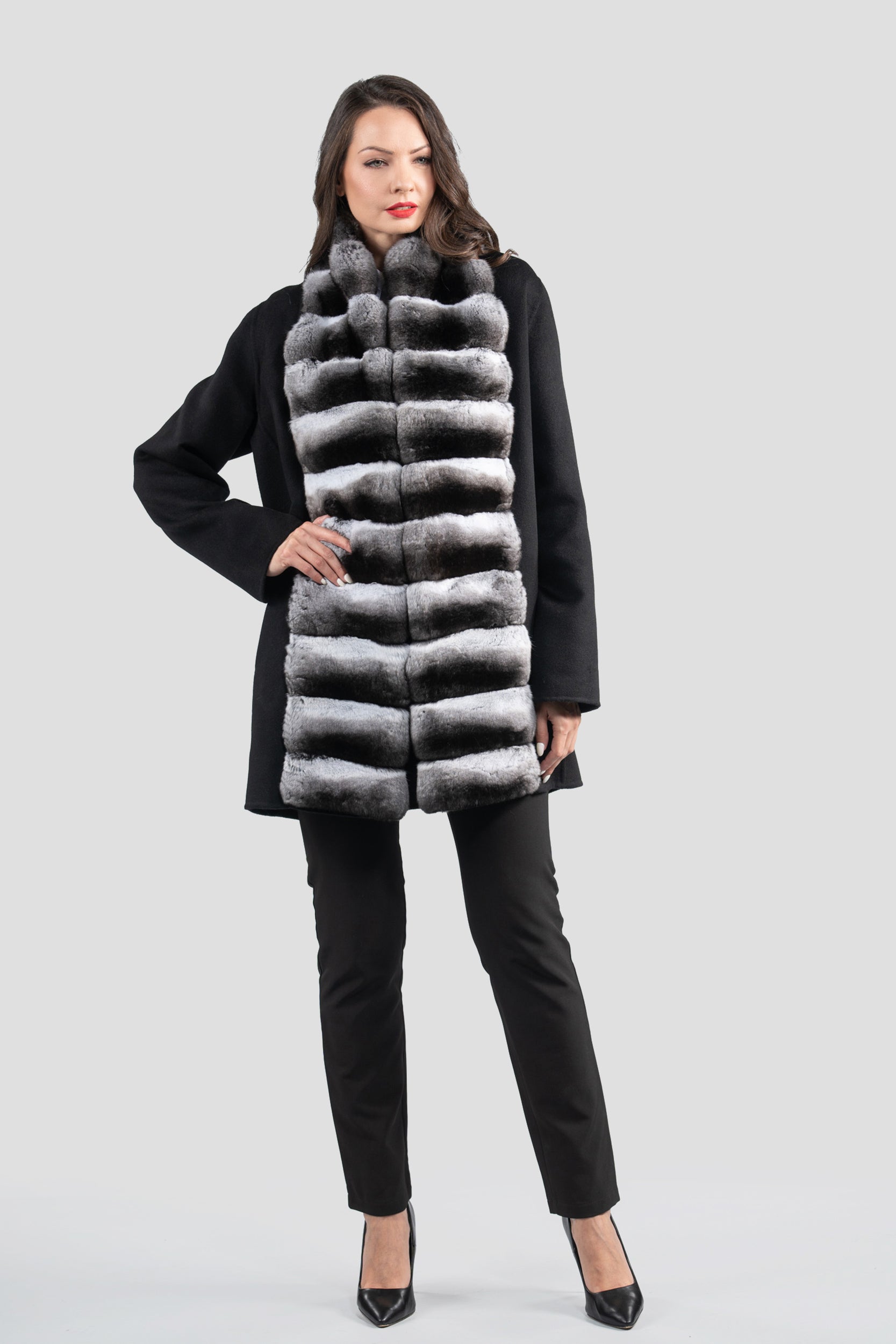 Black Cashmere Coat with Chinchilla Trim