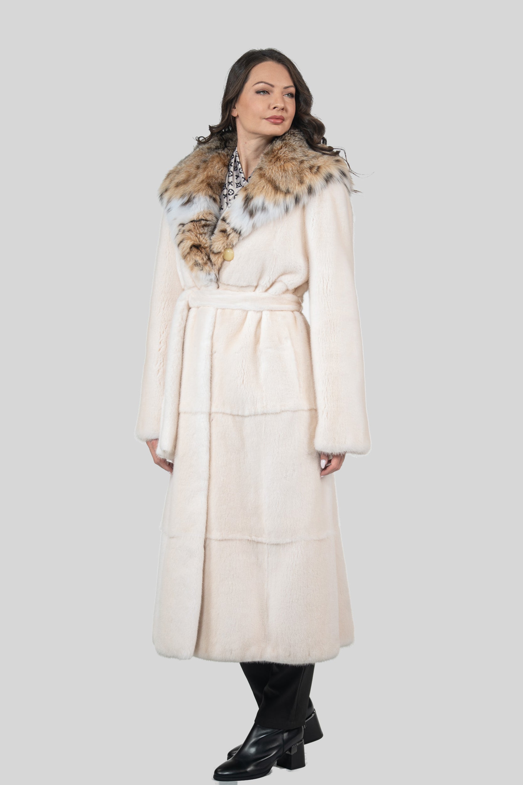 Pearl Mink Coat with Bobcat Hood