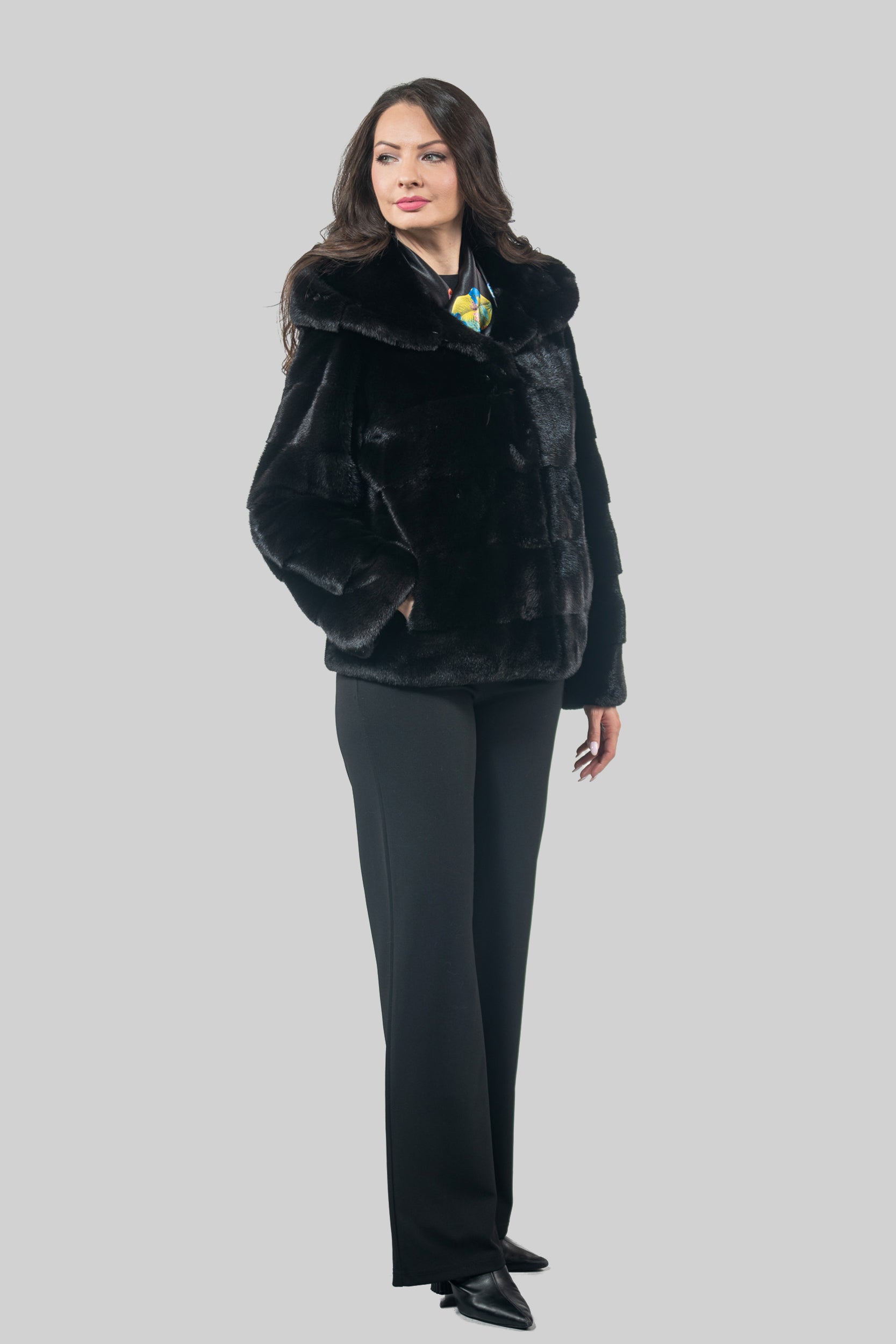 Black Mink Jacket with Attached Hood