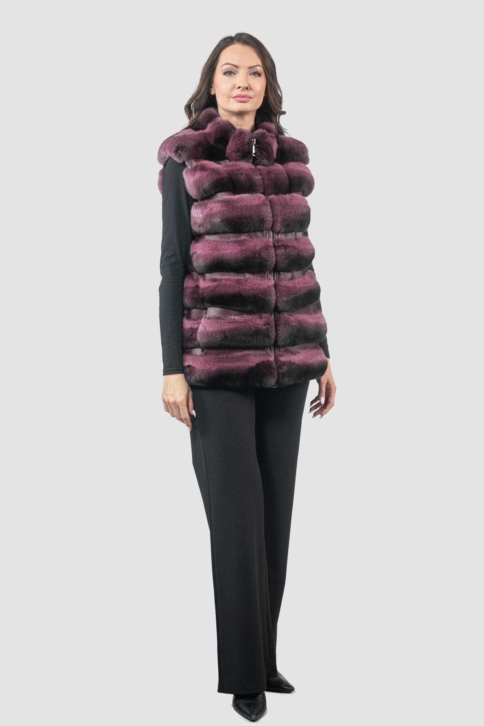 Bordeaux Chinchilla Vest with Snake Leather
