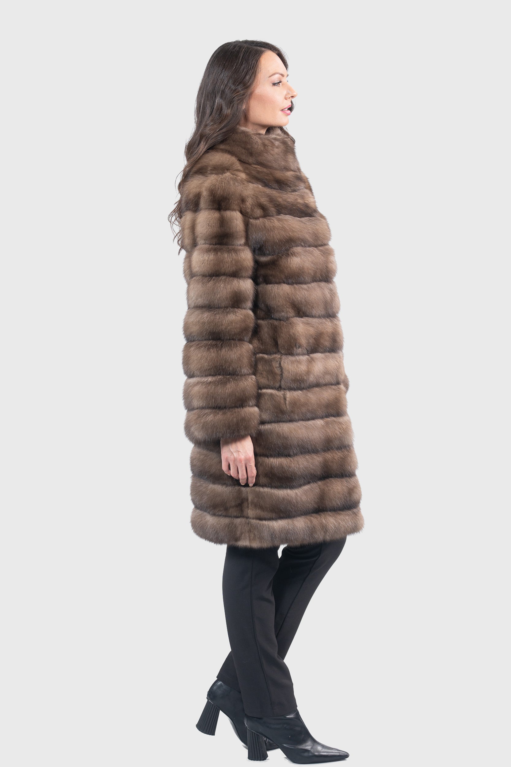 Reversible Titanium Russian Sable Coat with Stand Collar