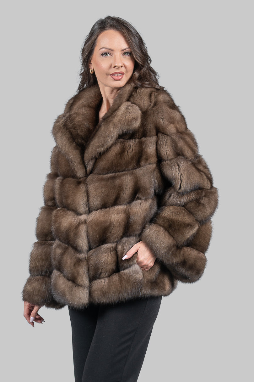 Graphite Russian Sable Half Coat with Notch Collar