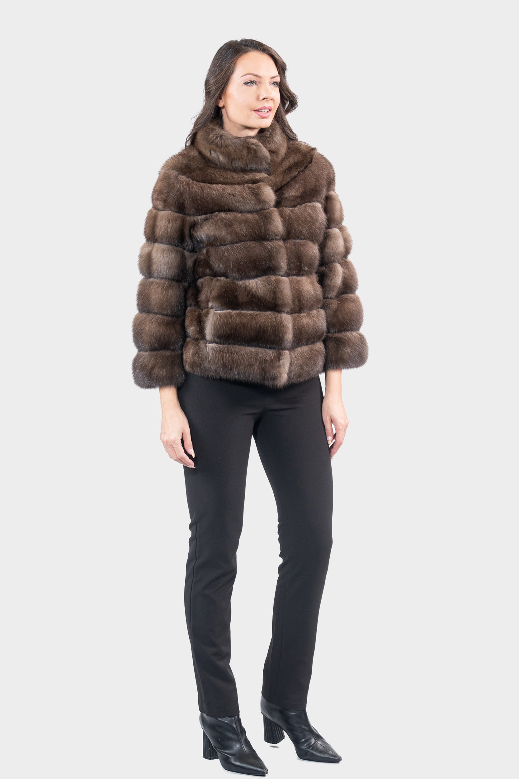 Dark Russian Sable Jacket with Stand Collar