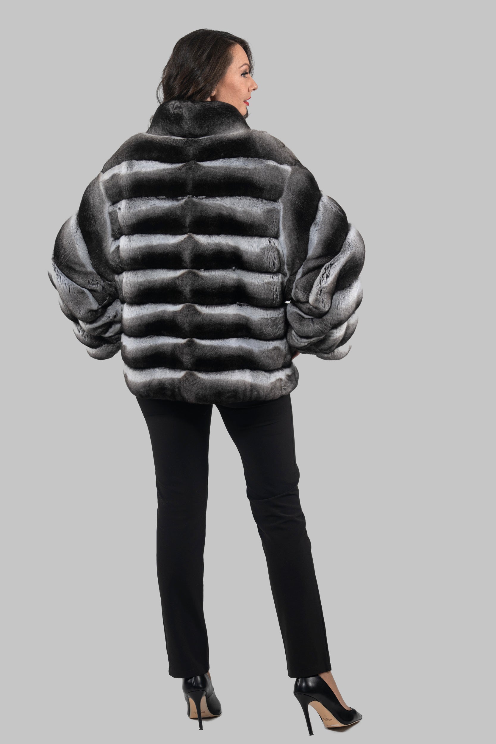Chinchilla Jacket with Stand Collar and Zipper