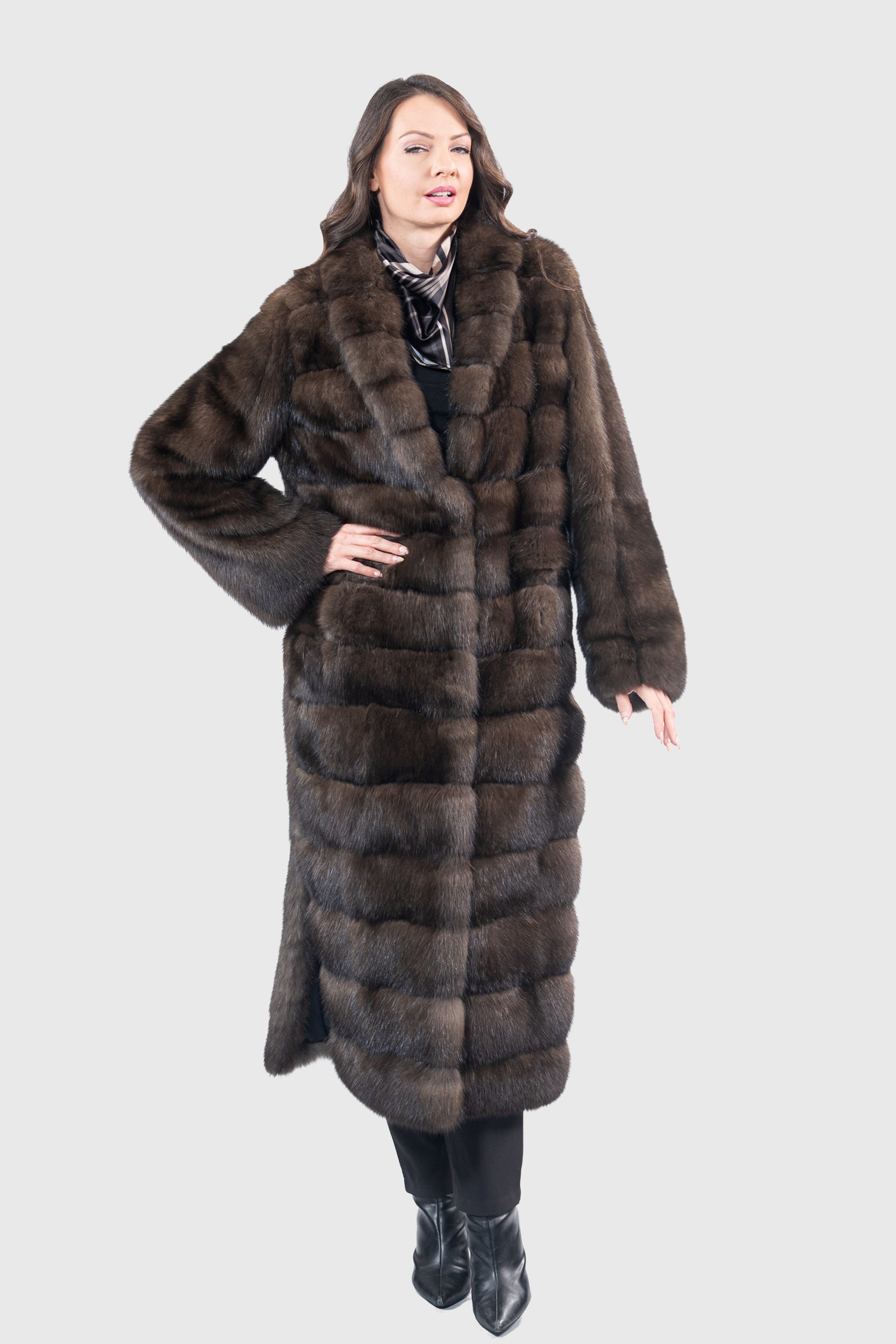 Dark Russian Sable Coat with Shawl Collar and Let Out Back