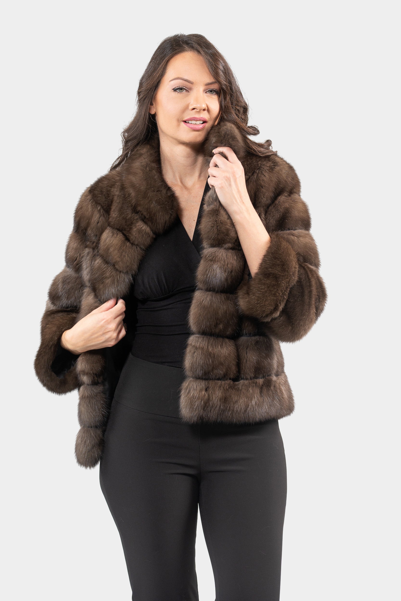 Silver Blue Mink Coat with Russian Sable Trimmed Notch Collar