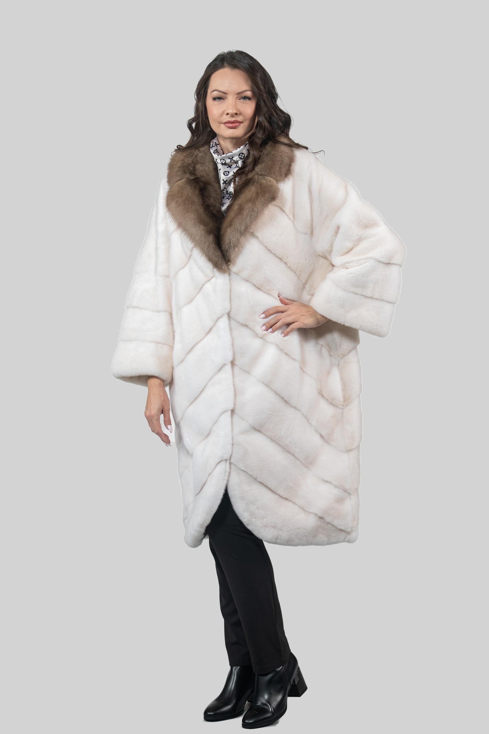 Pearl Mink Coat with Russian Sable Notch Collar