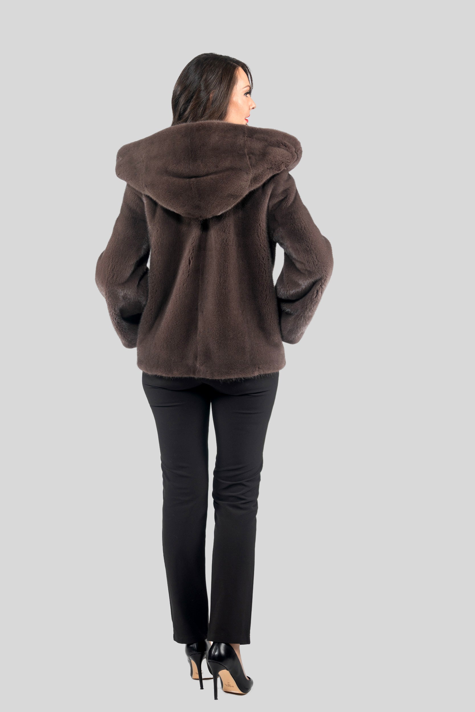 Wood Mink Jacket with Attached Hood