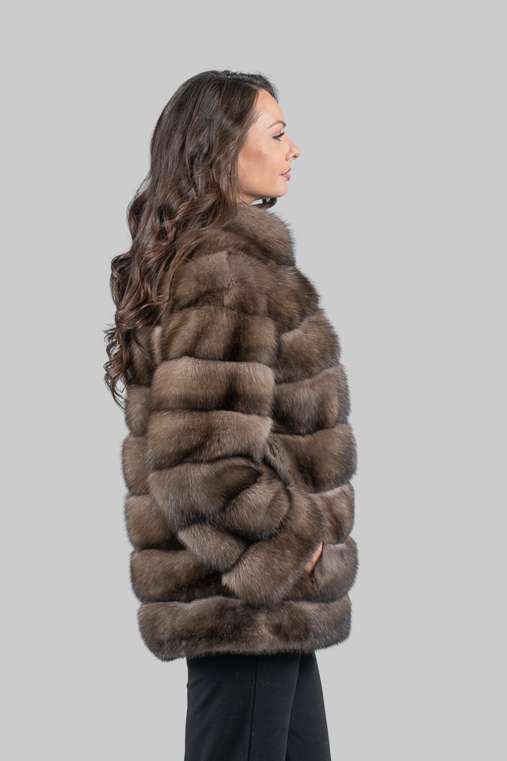 Platino Russian Sable Horizontal Half Coat with Stand Collar