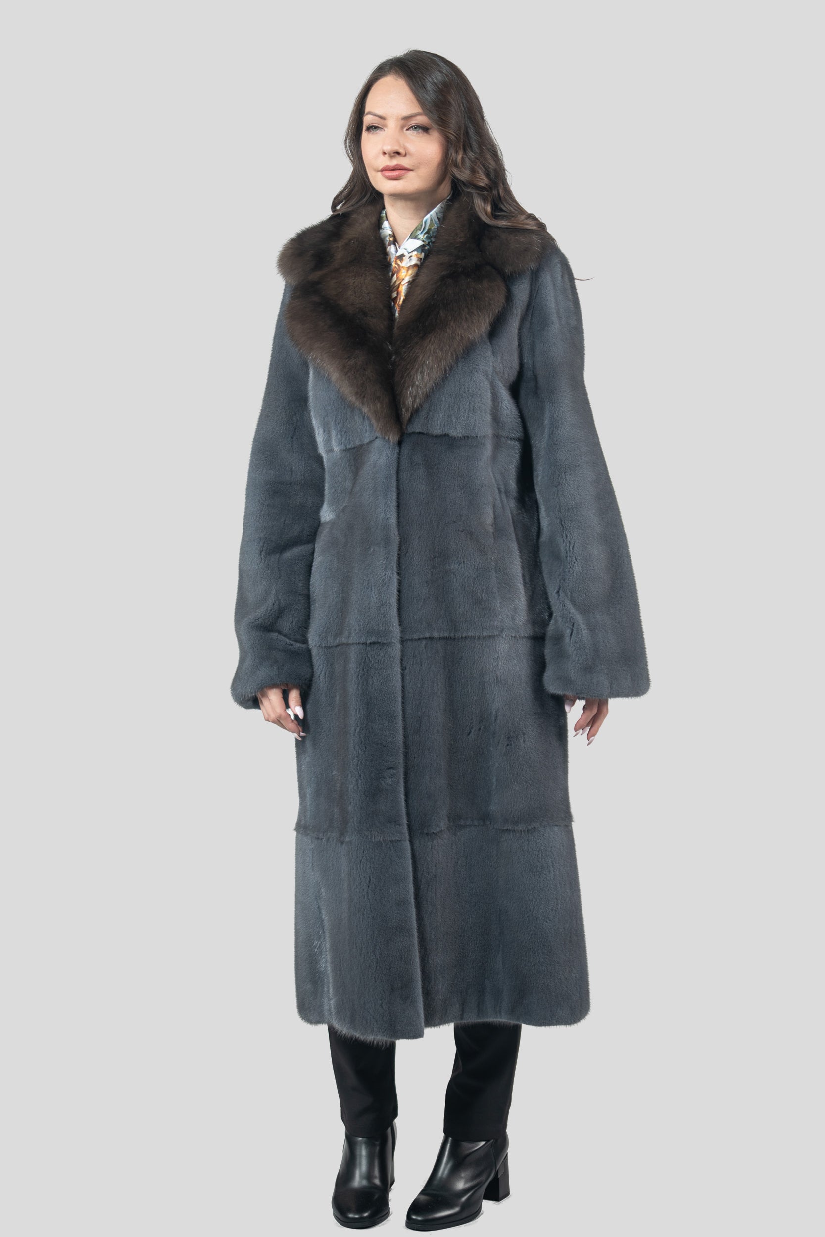 Asphalto Mink Coat with Russian Sable Notch Collar
