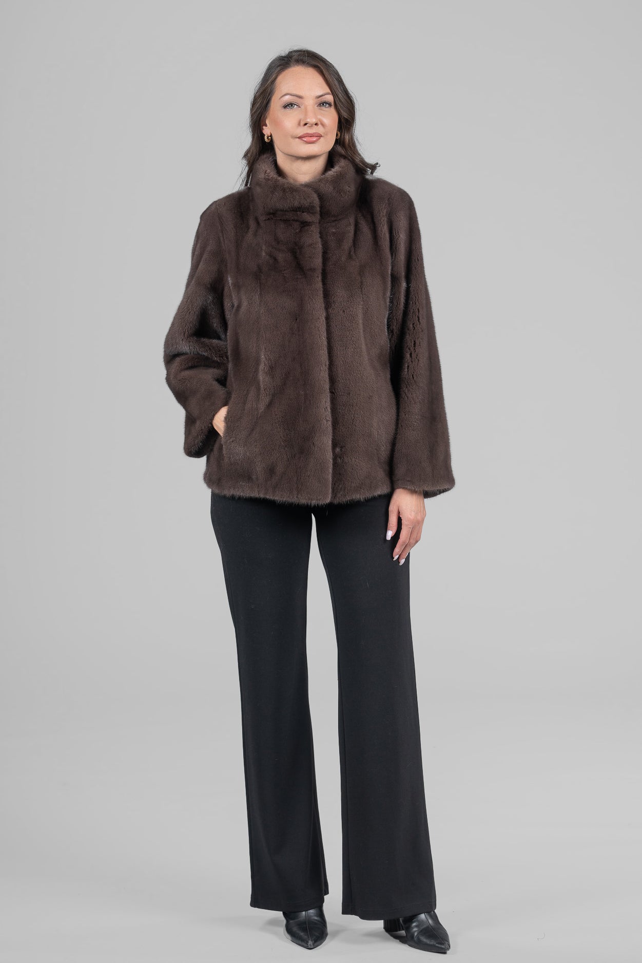 Wood Mink Jacket with Stand Collar