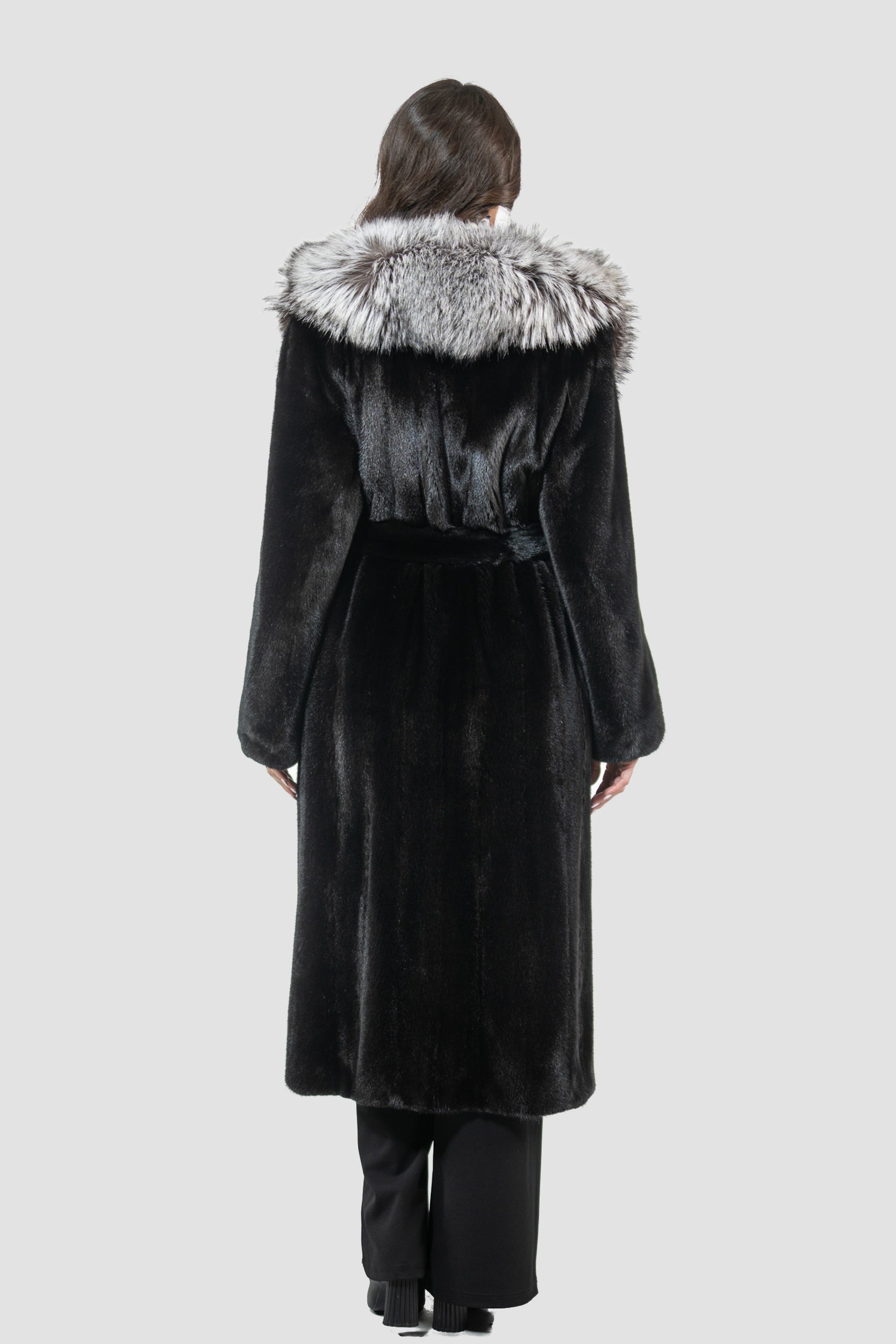 Blackgalama Mink Coat With Fox Shawl Collar