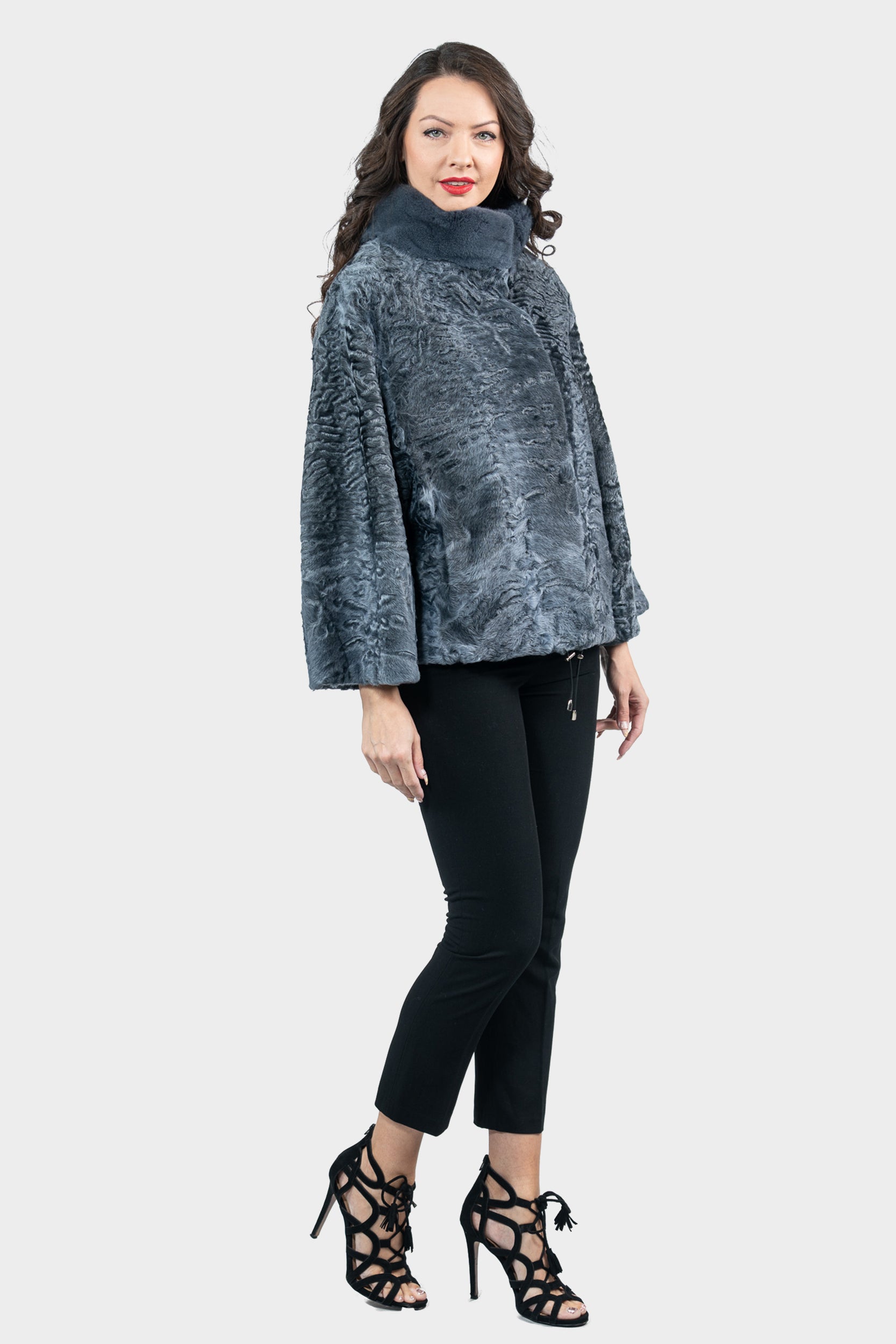 Asphalto Swakara Jacket with Mink Stand Collar