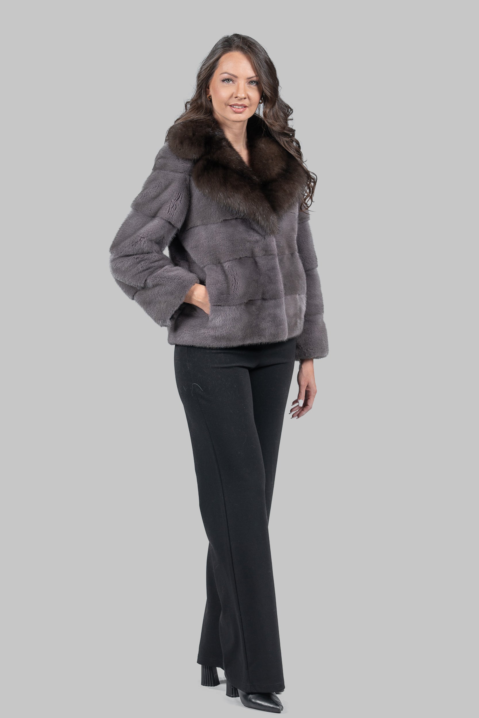 Grey Moon Mink Jacket with Russian Sable Collar