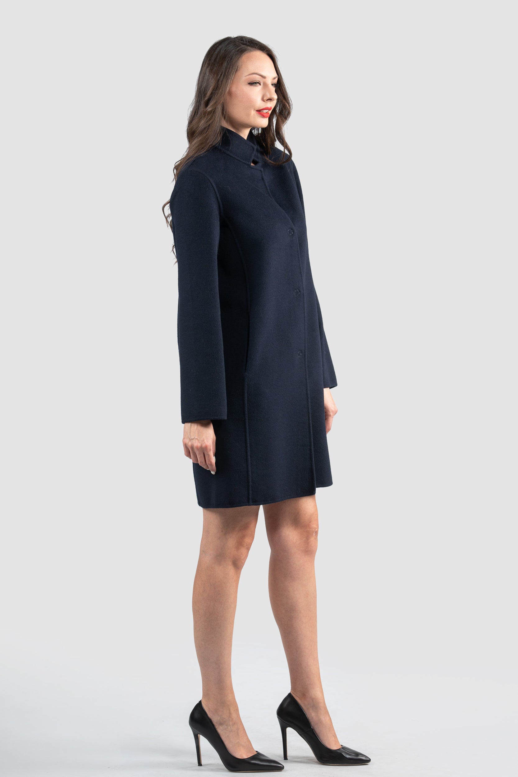 Blue Black Cashmere Half Coat