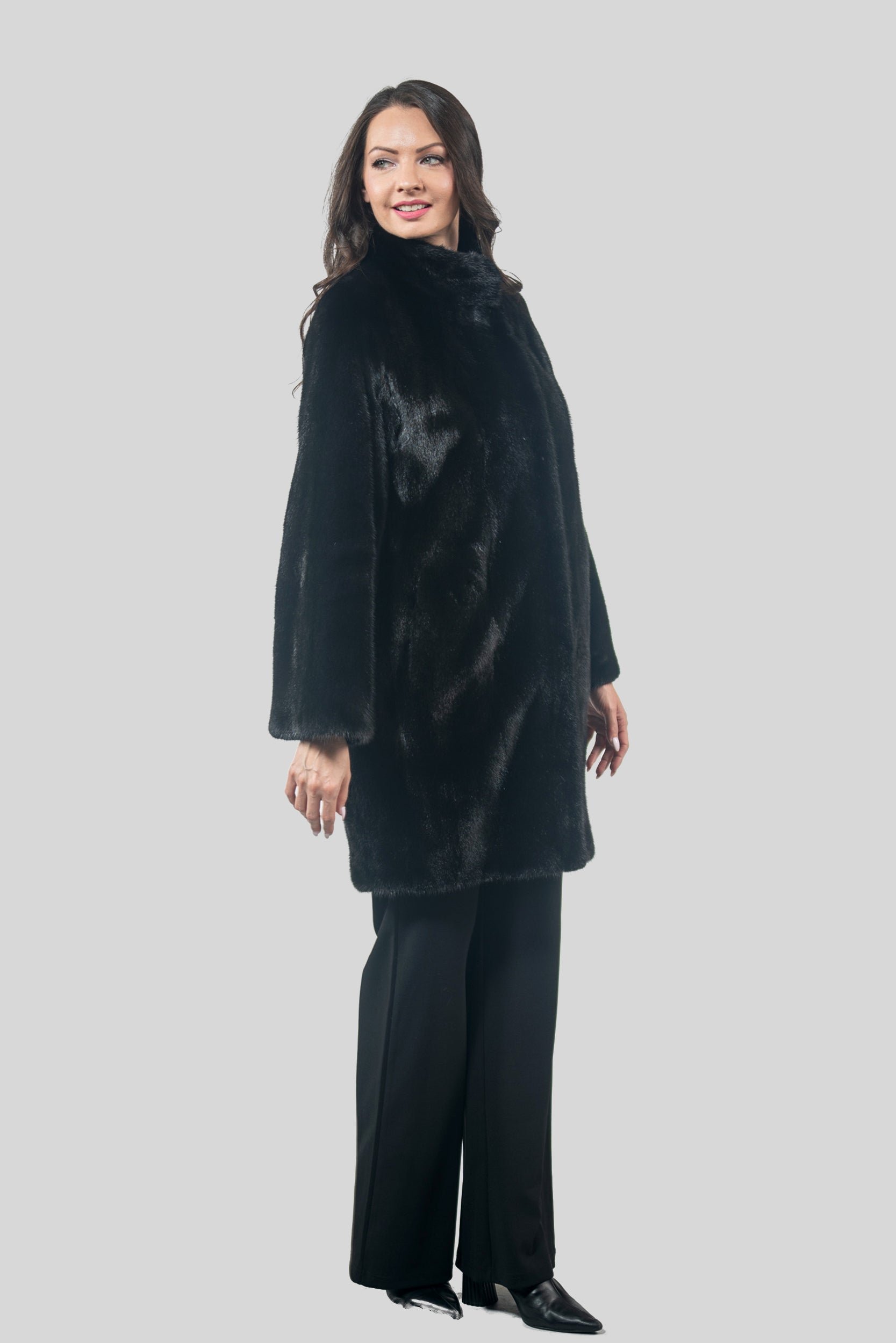 Blackglama Mink Let-Out Half Coat with Stand Collar