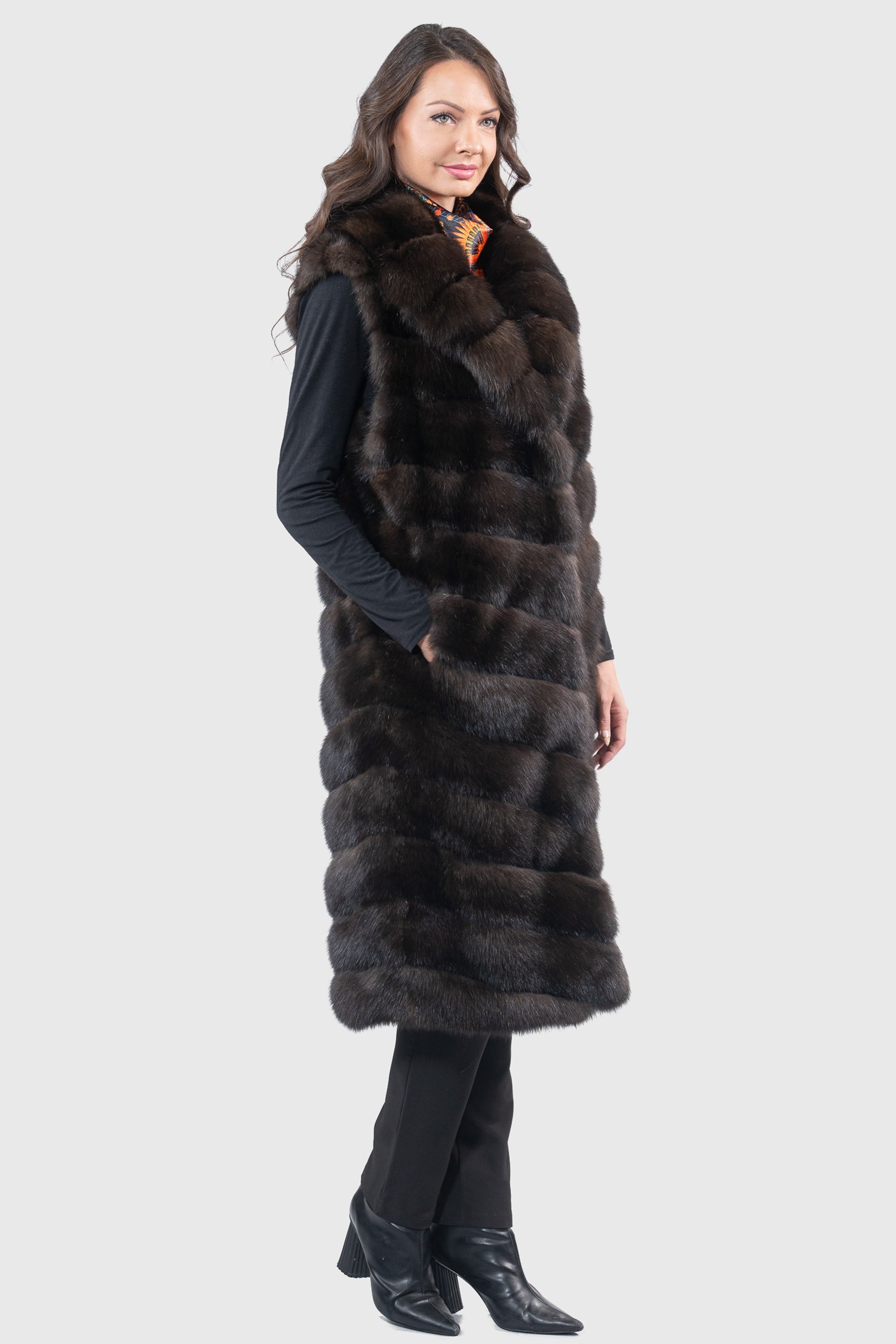 Reversible Dark Russian Sable Vest with Notch Collar