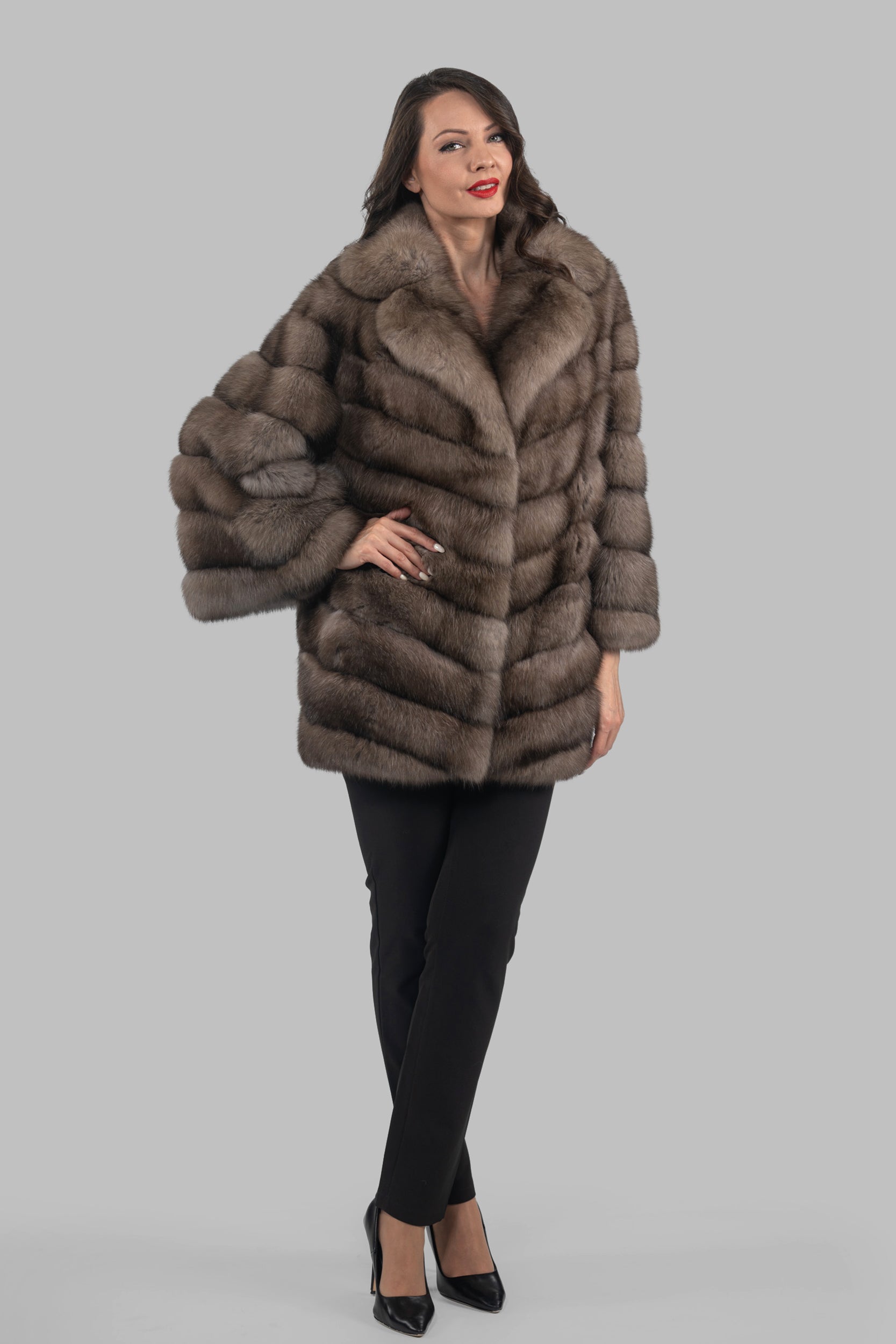 Graphite Russian Sable Half Coat with Full Skin Notch Collar