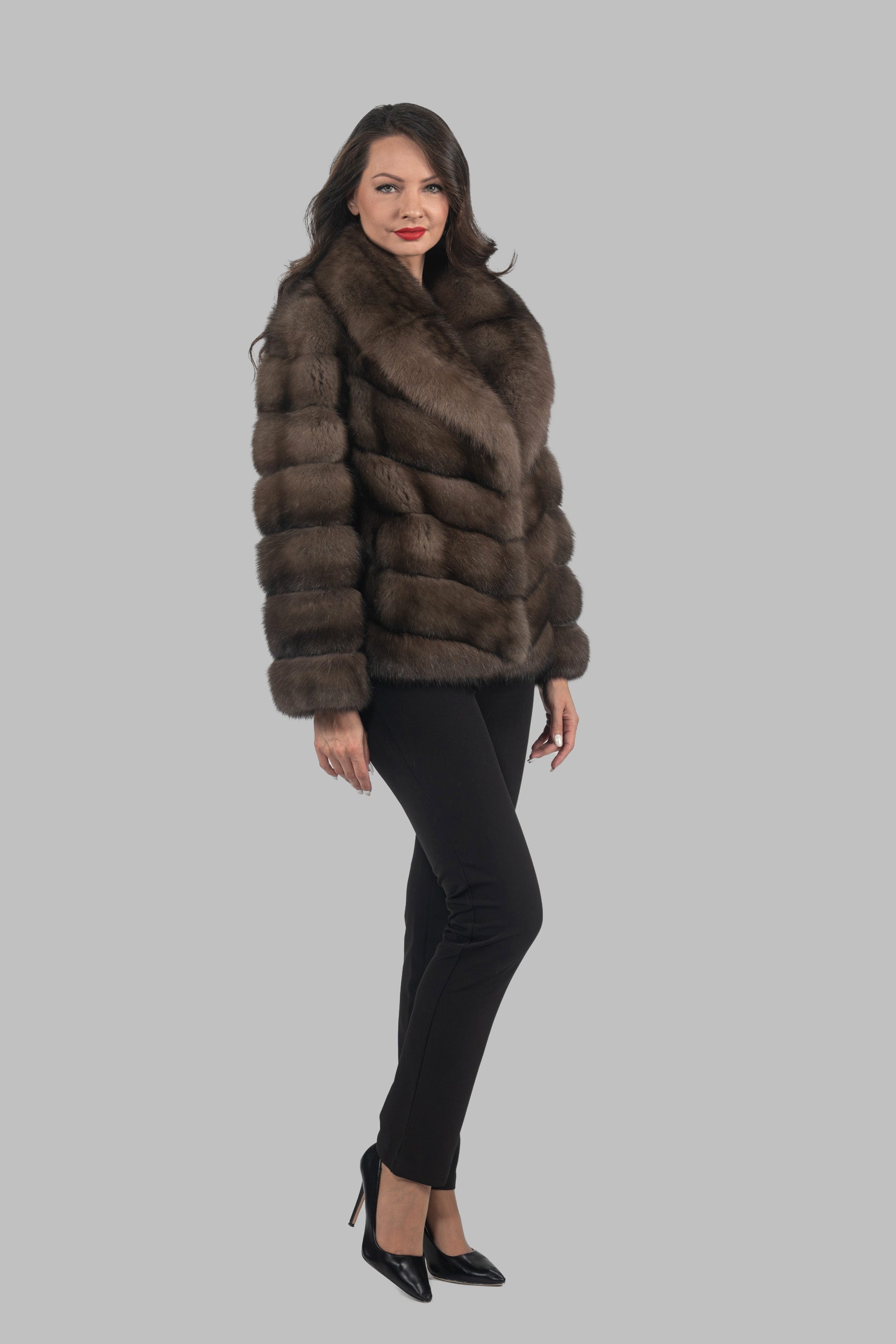 Titanium Russian Sable Jacket with Full Skin Notch Collar