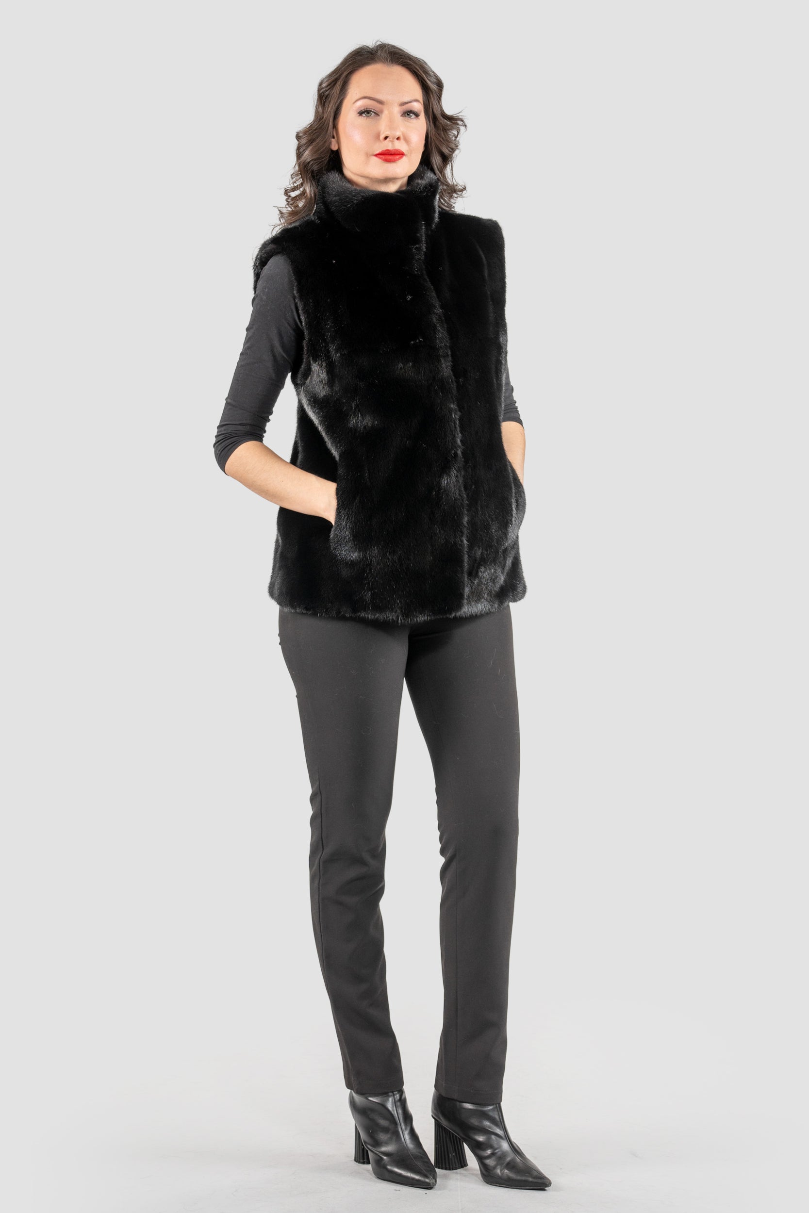 Female Blackglama Mink Short Vest With Stand Collar