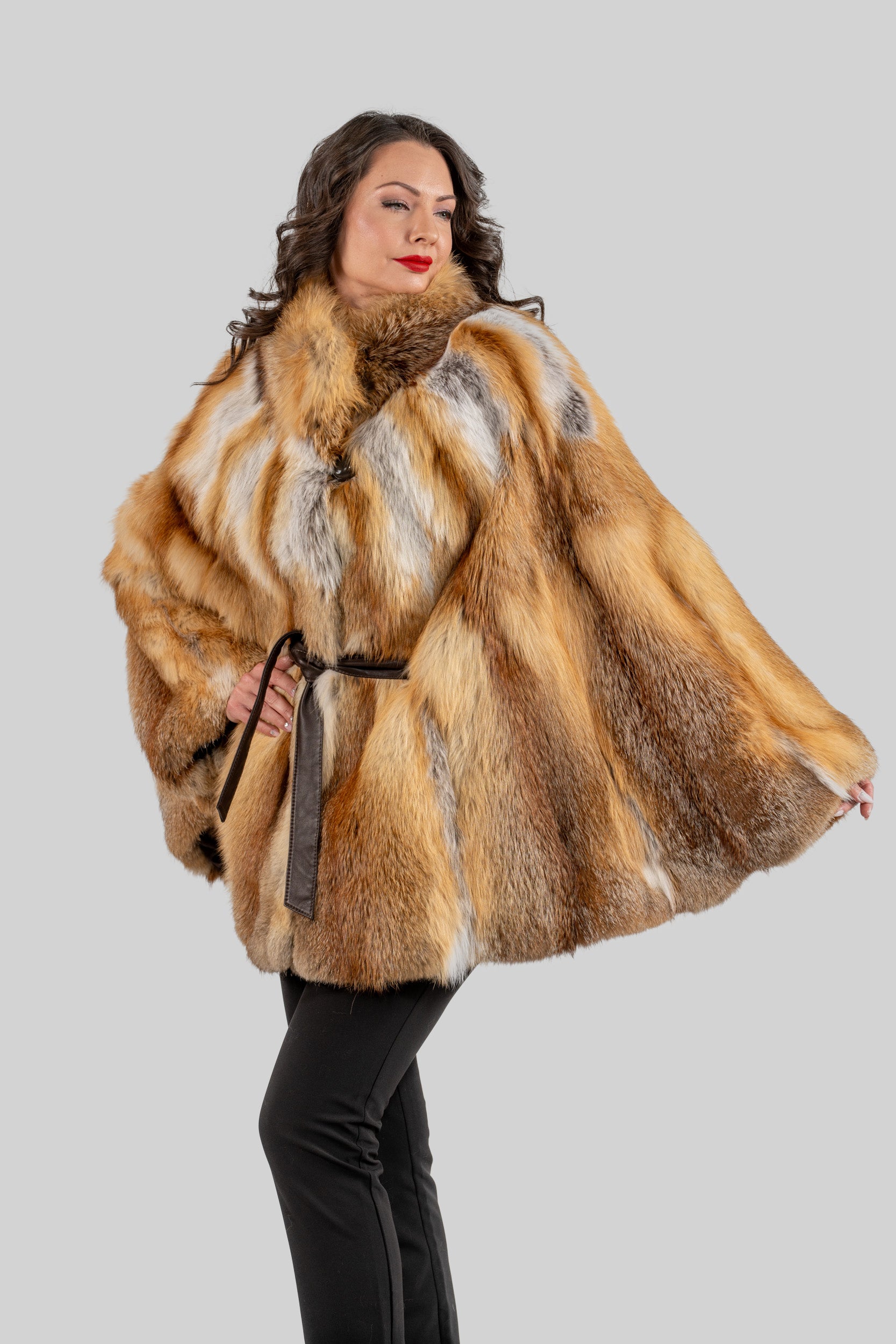 Natural Fox Half Coat with Stand Collar