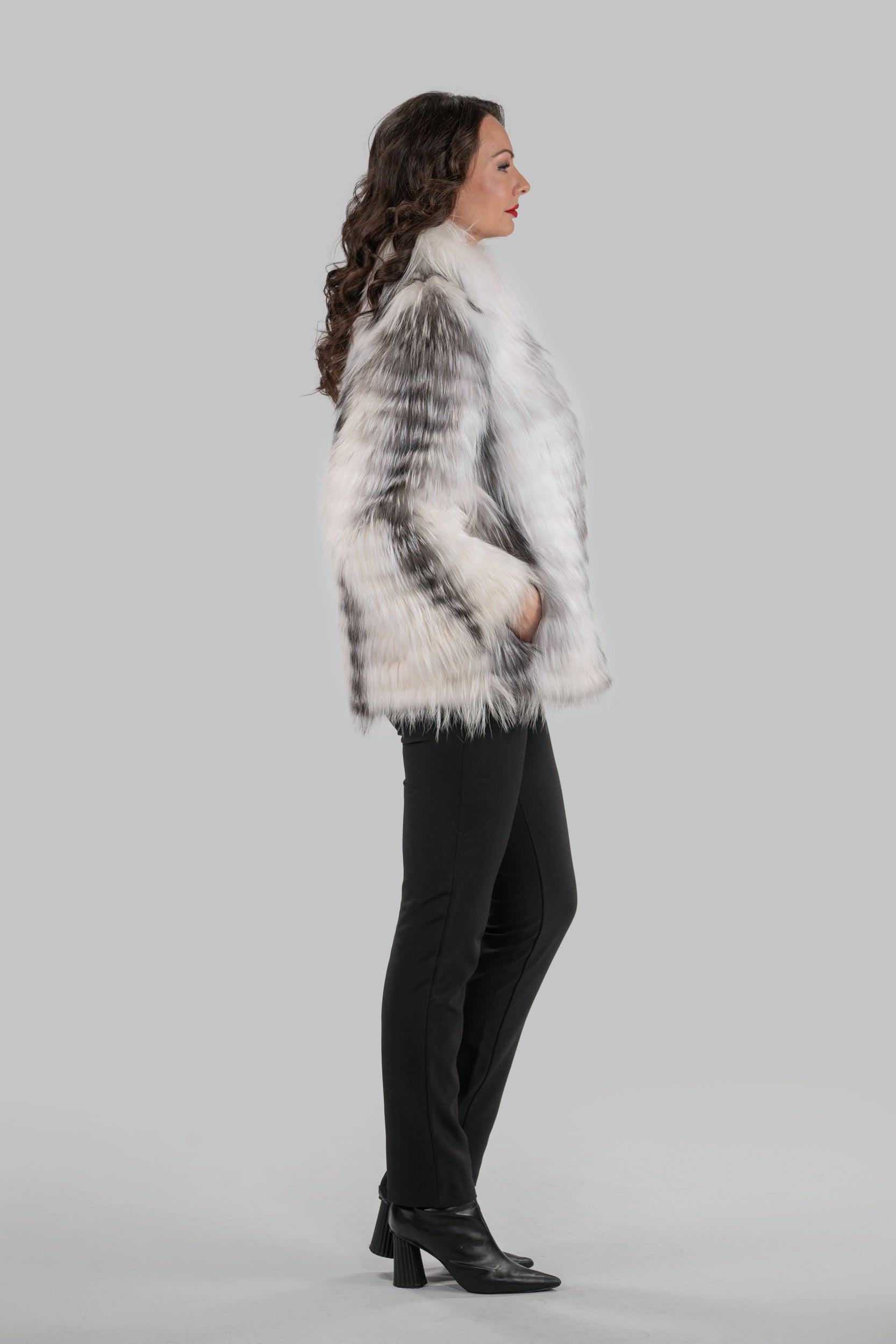 Arctic Marble Fox Jacket with Stand Collar