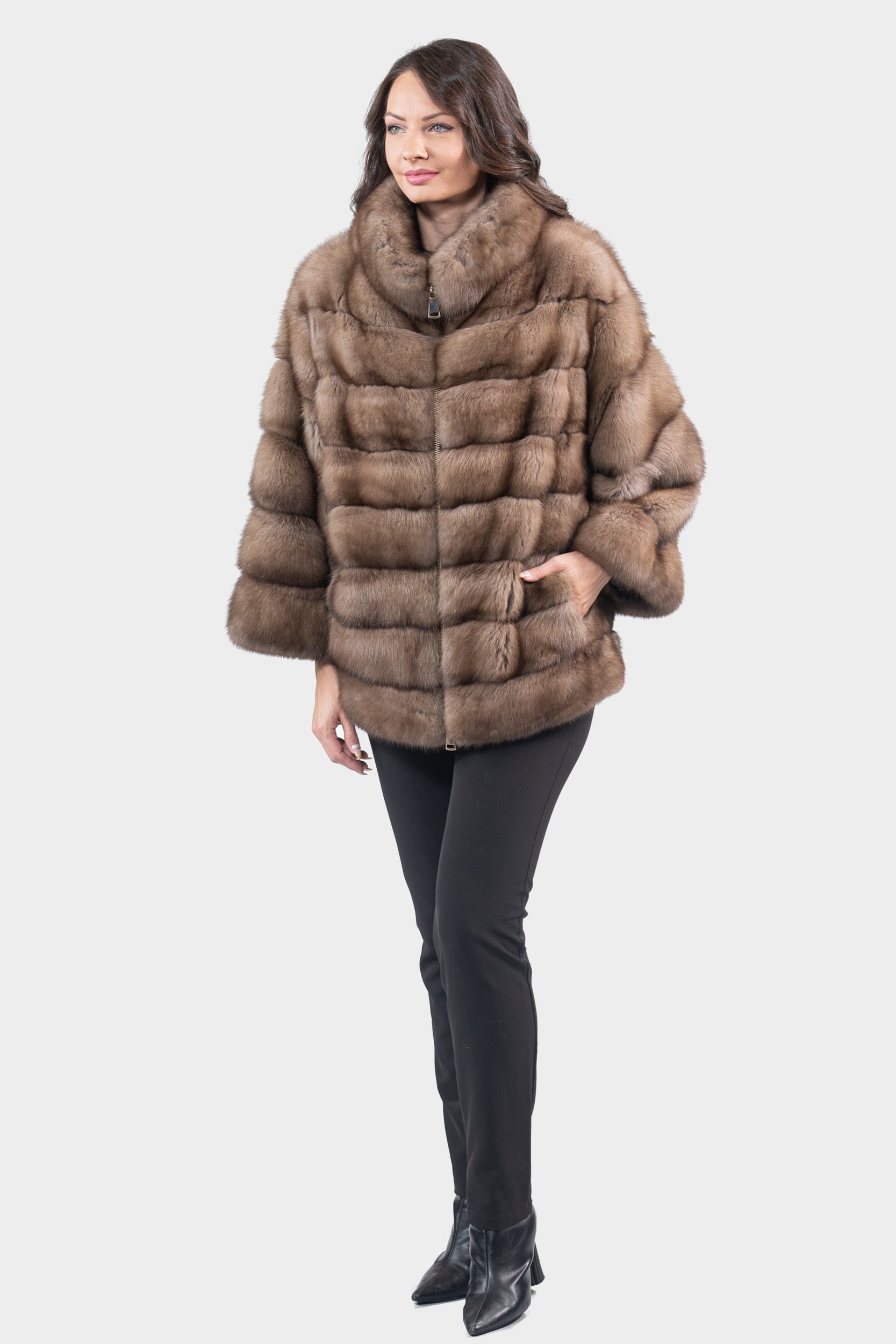 Graphite Russian Sable Jacket with Zipper