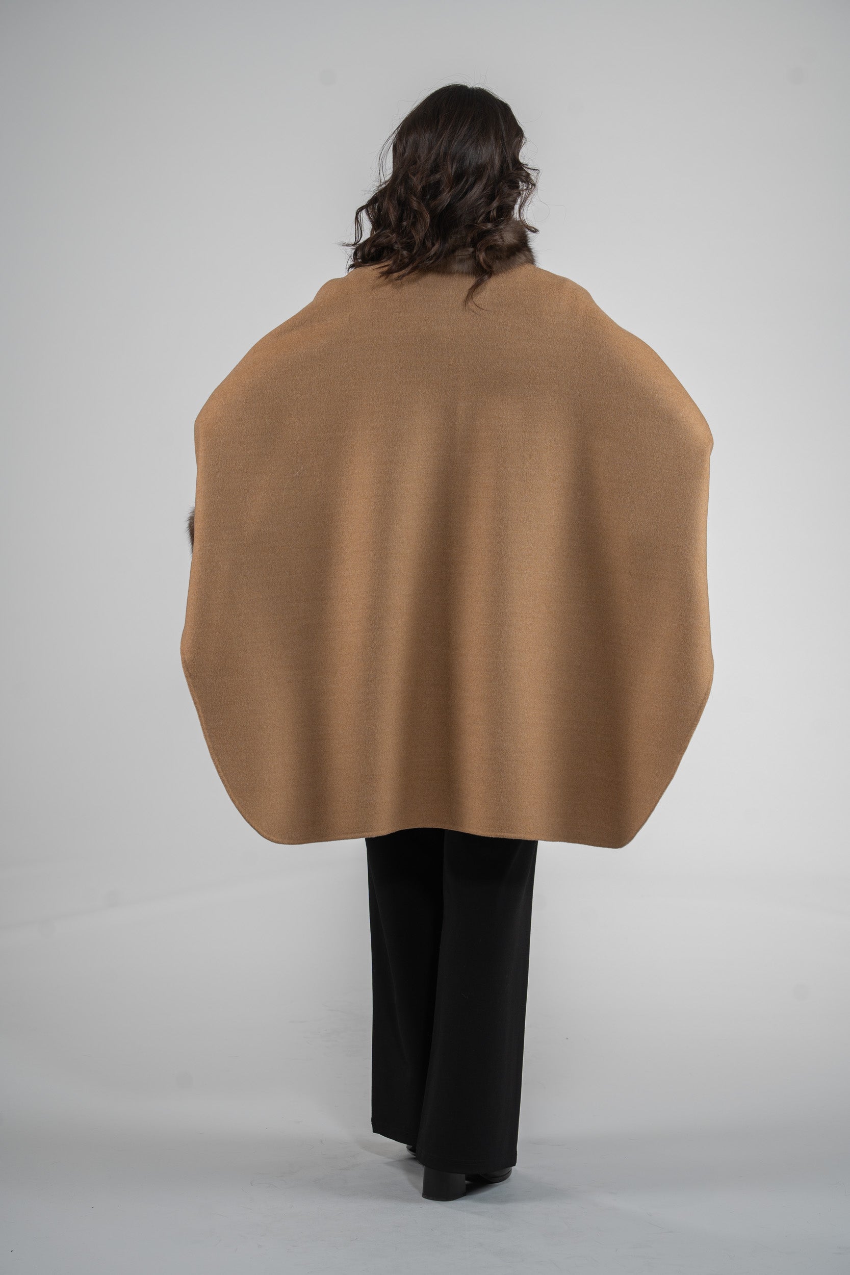 Beige Cashmere Cape with Russian Sable Trim