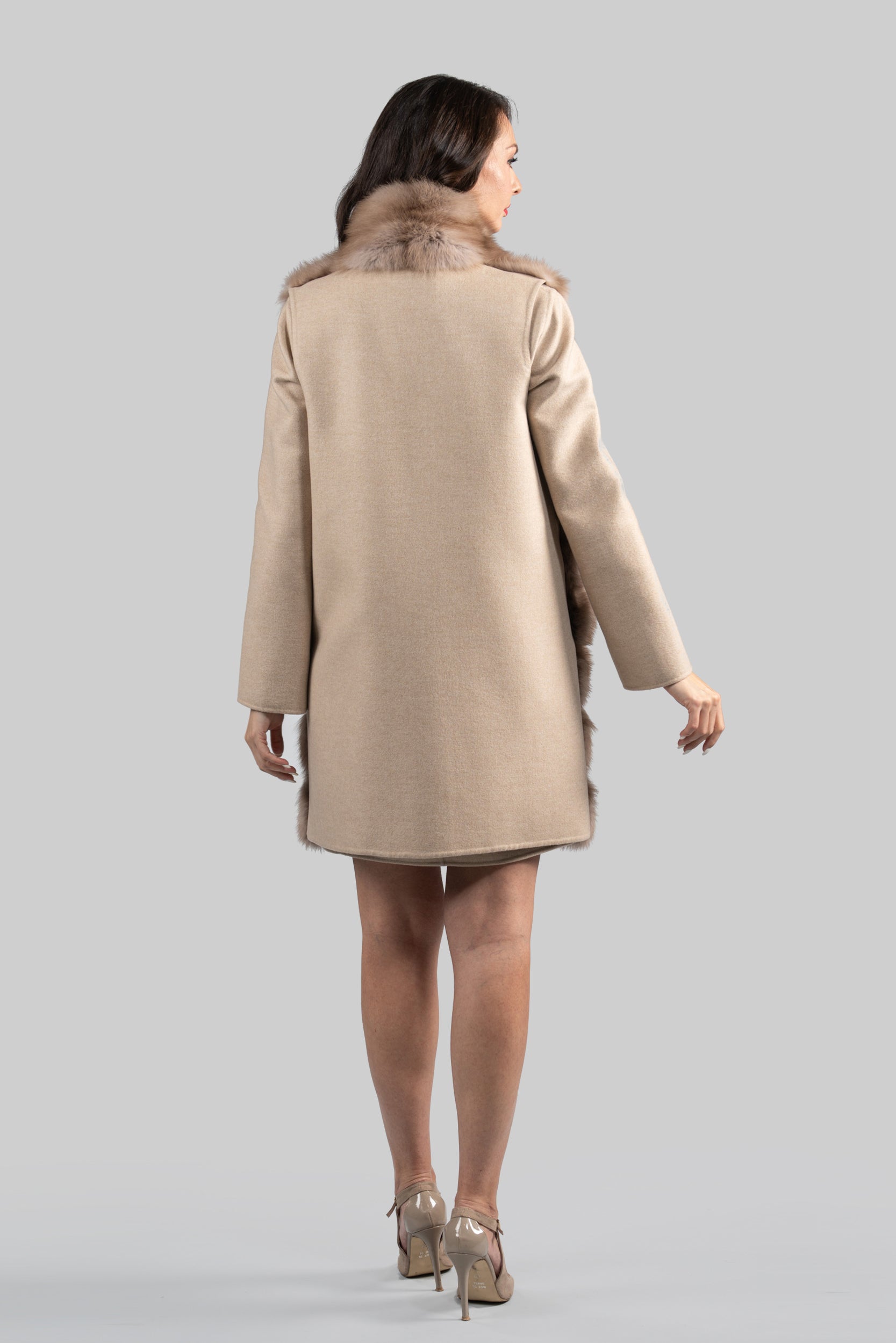 Ecru Cashmere Half Coat & Vest with Baumarten Trim