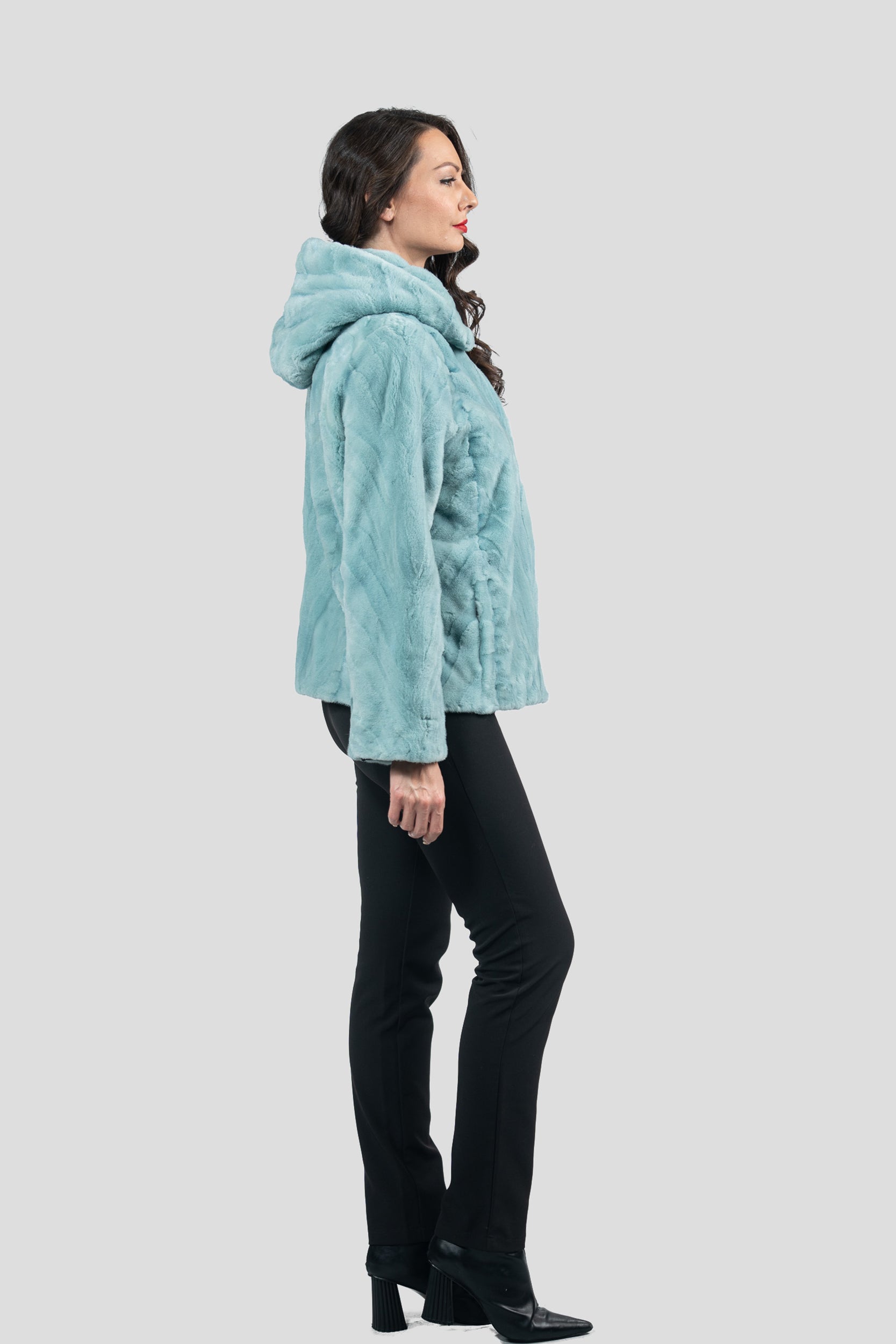 Mint Mink Pieced Hooded Jacket