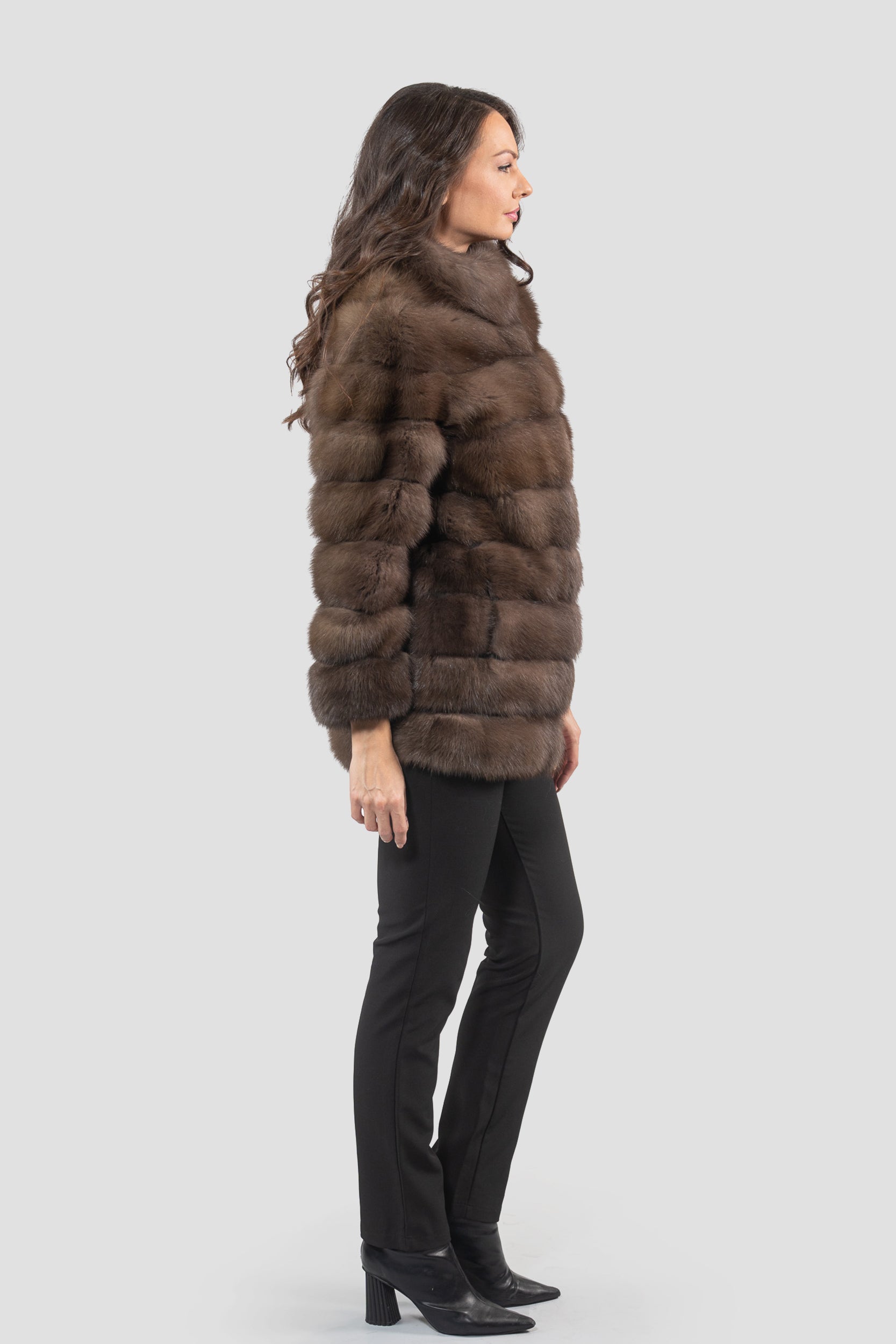 Dark Baumarten Half Coat with Stand Collar