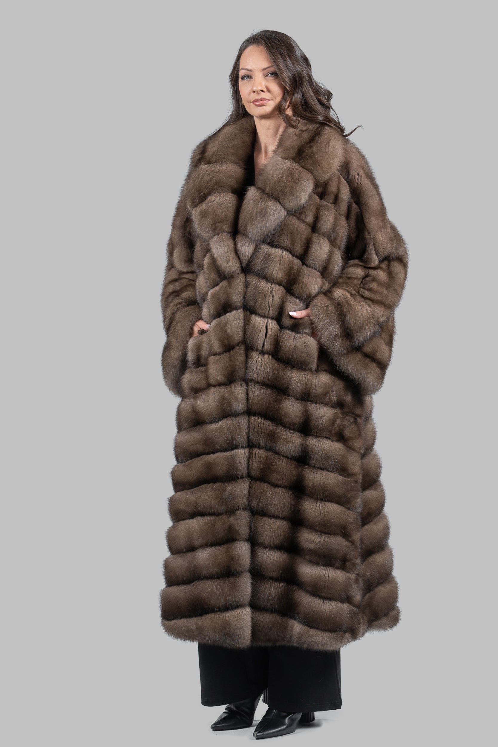 Graphite Sable Long Coat with Shawl Collar