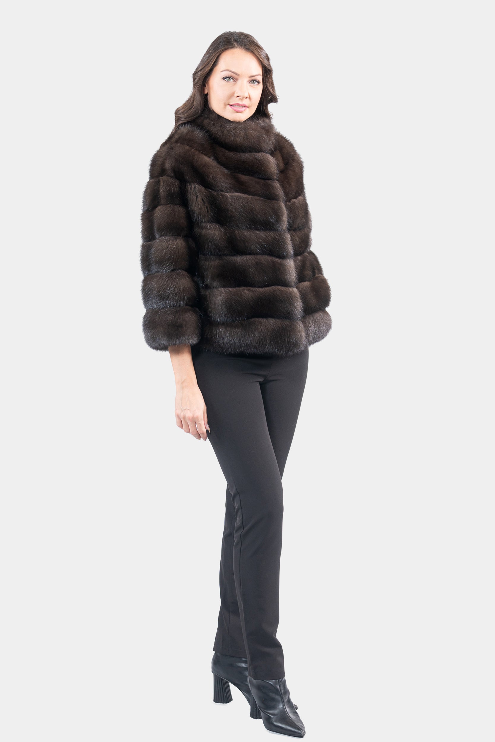 Dark Russian Sable Jacket with Stand Collar