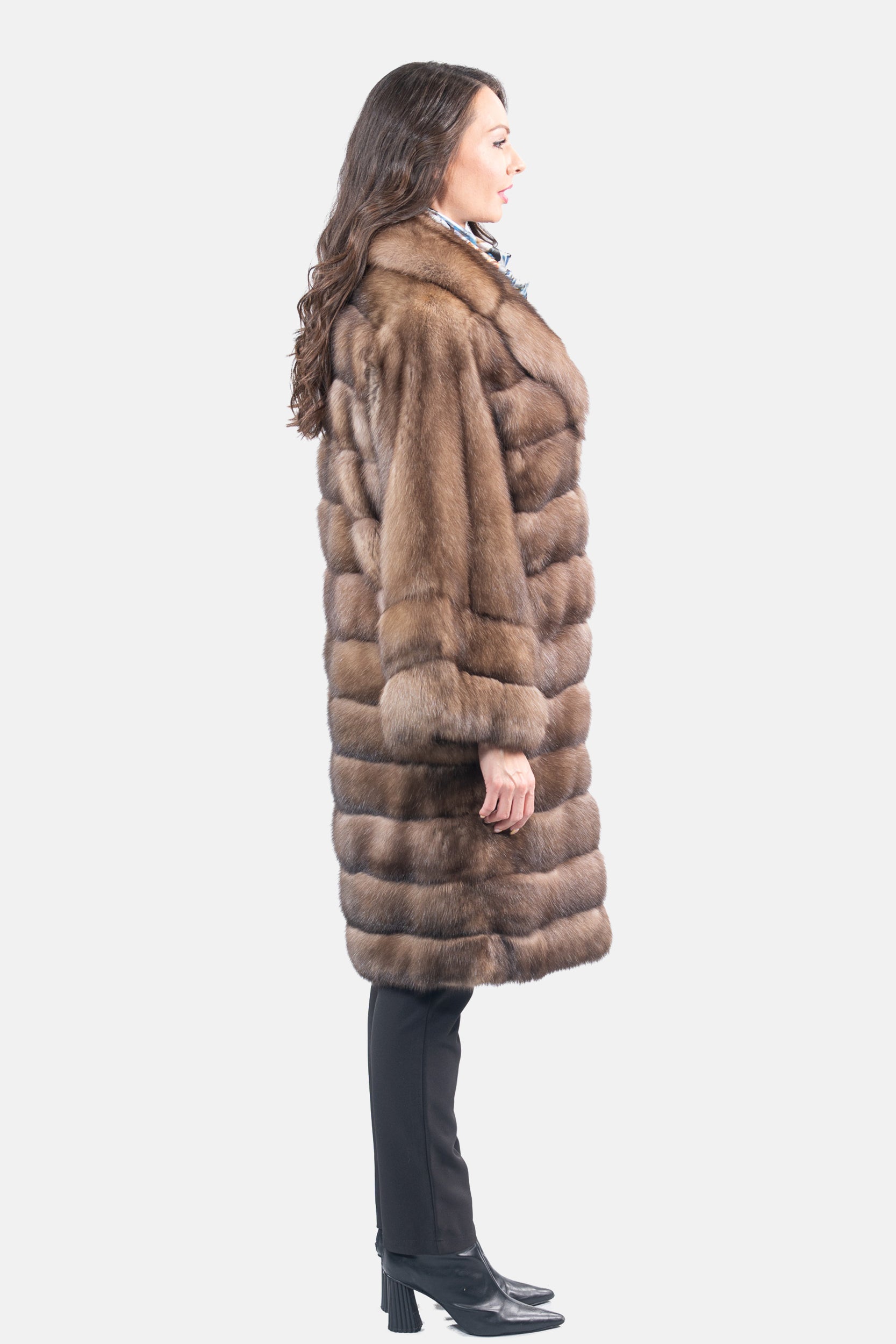 Graphite Russian Sable Coat with Notch Collar and Let Out Sleeves