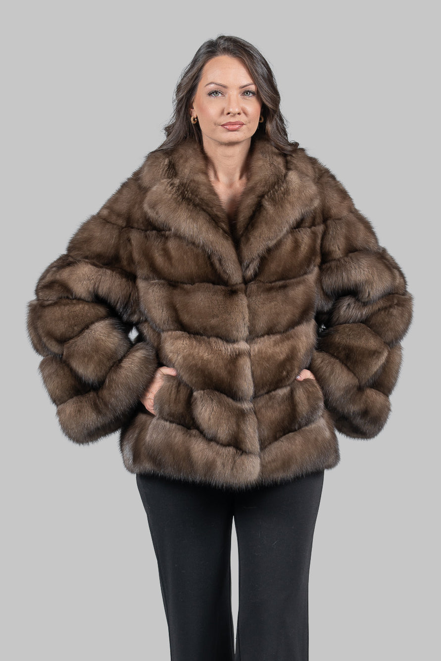 Graphite Russian Sable Half Coat with Notch Collar