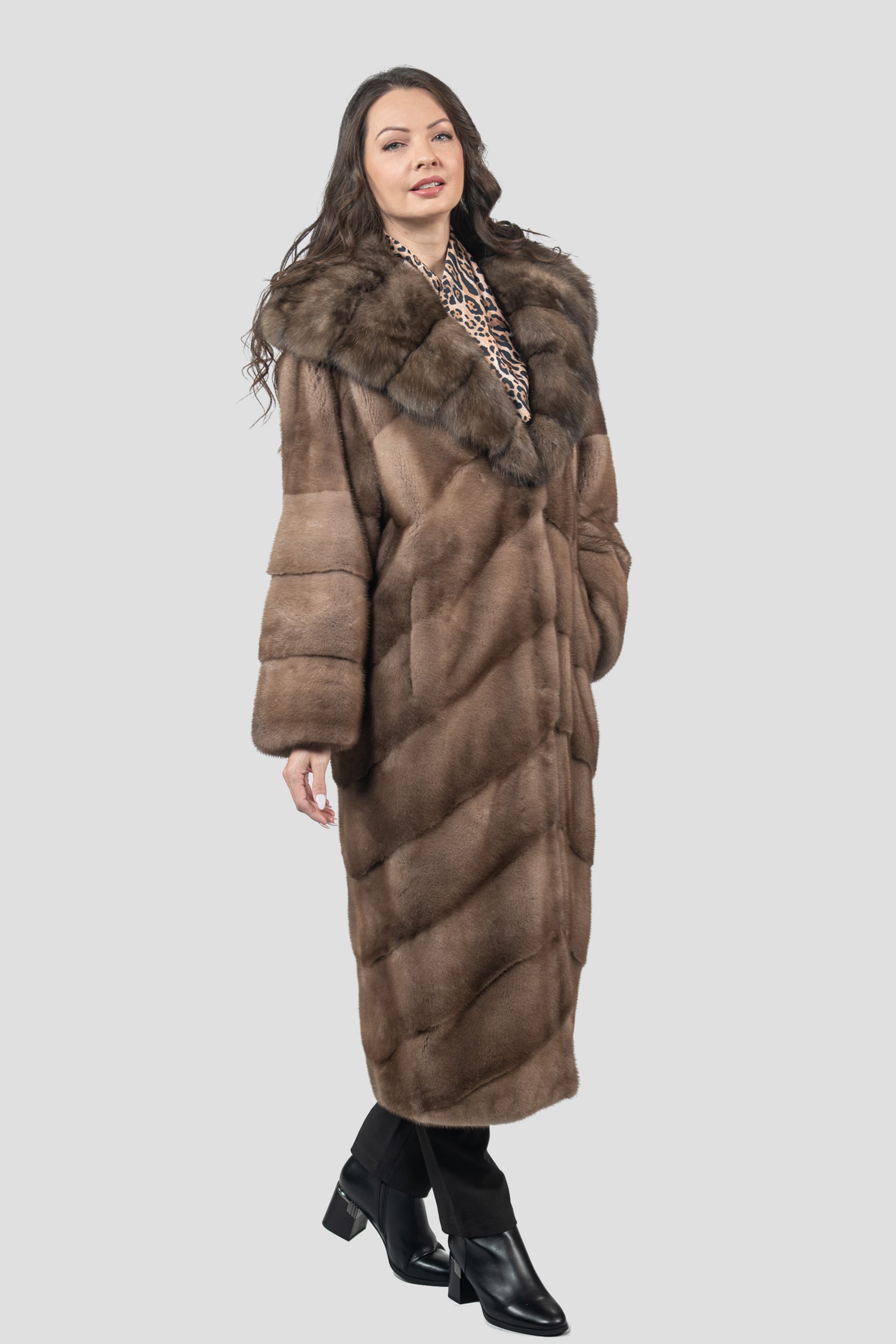 Pastel Mink Coat with Russian Sable Hood